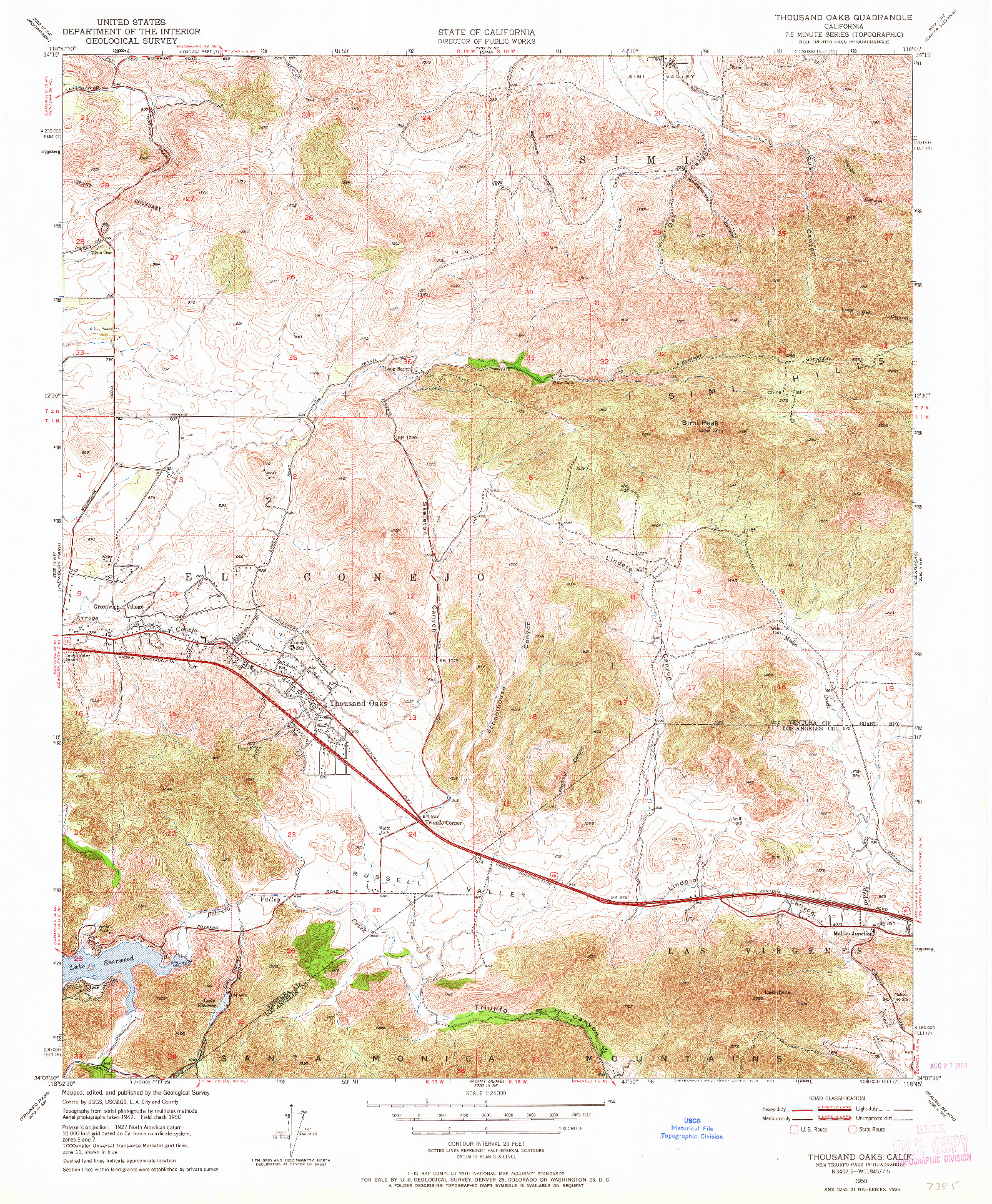 USGS 1:24000-SCALE QUADRANGLE FOR THOUSAND OAKS, CA 1950