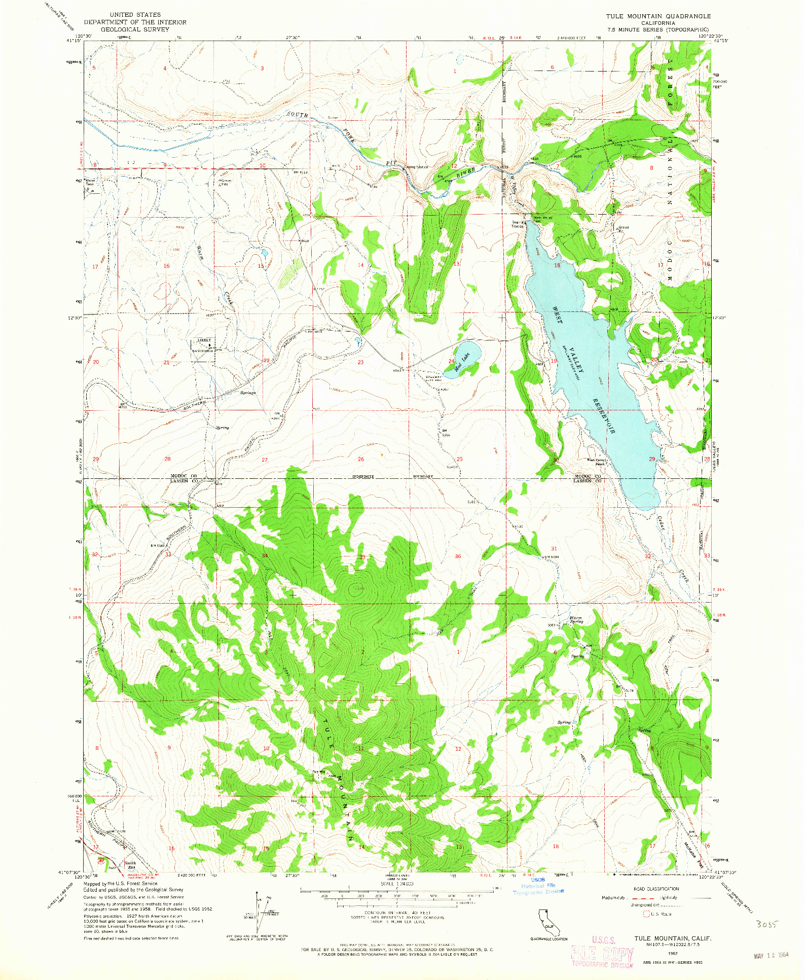 USGS 1:24000-SCALE QUADRANGLE FOR TULE MOUNTAIN, CA 1962