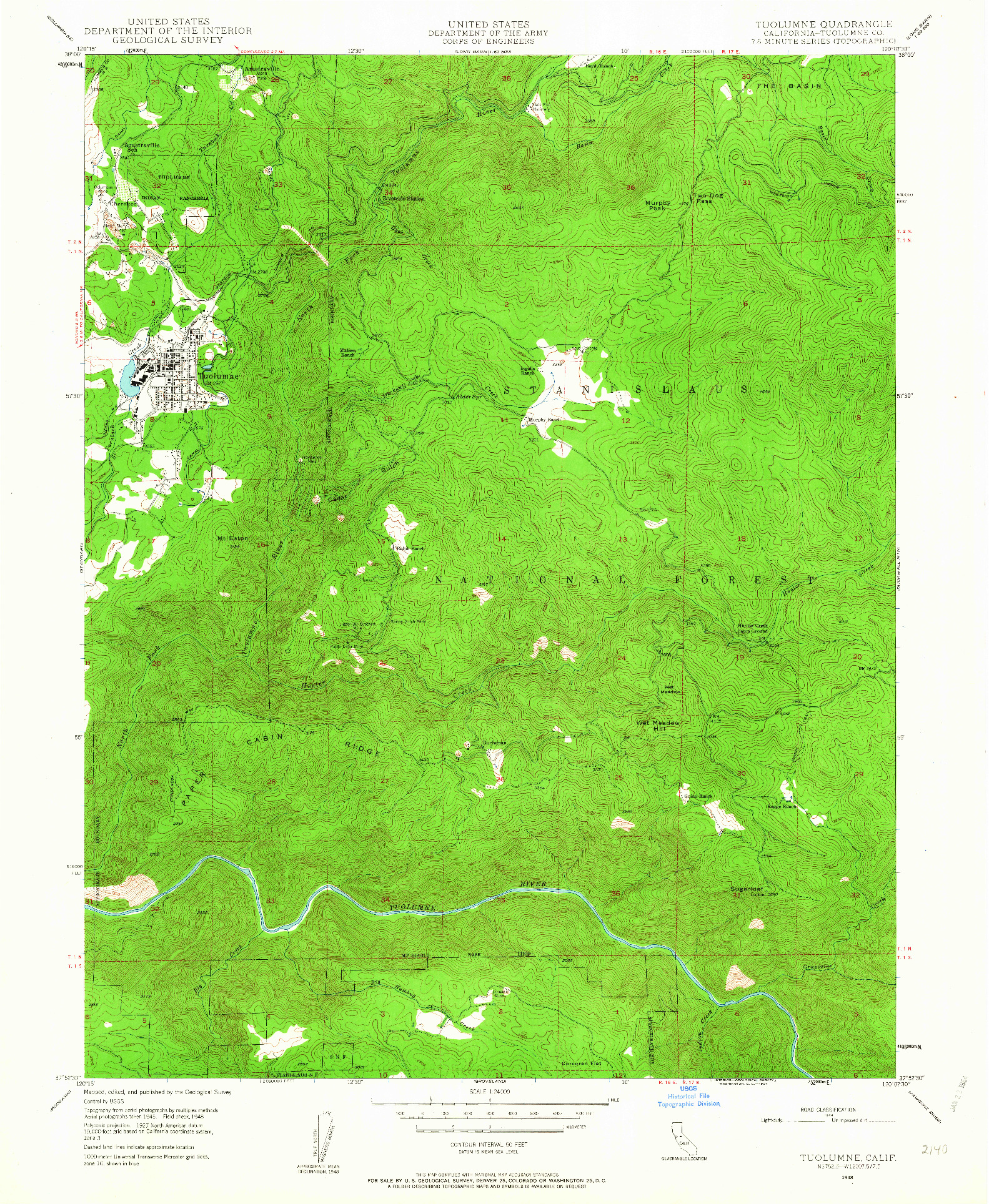 USGS 1:24000-SCALE QUADRANGLE FOR TUOLUMNE, CA 1948