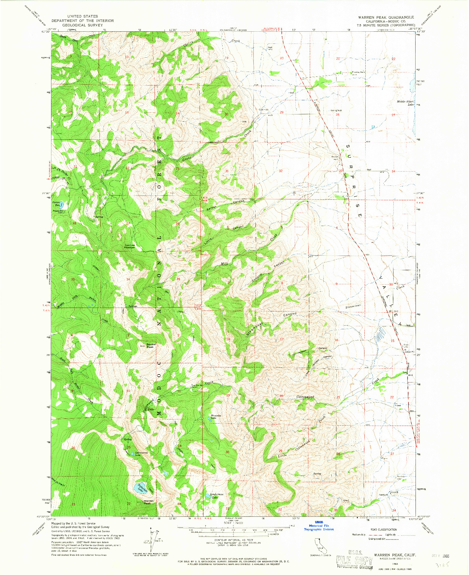 USGS 1:24000-SCALE QUADRANGLE FOR WARREN PEAK, CA 1963