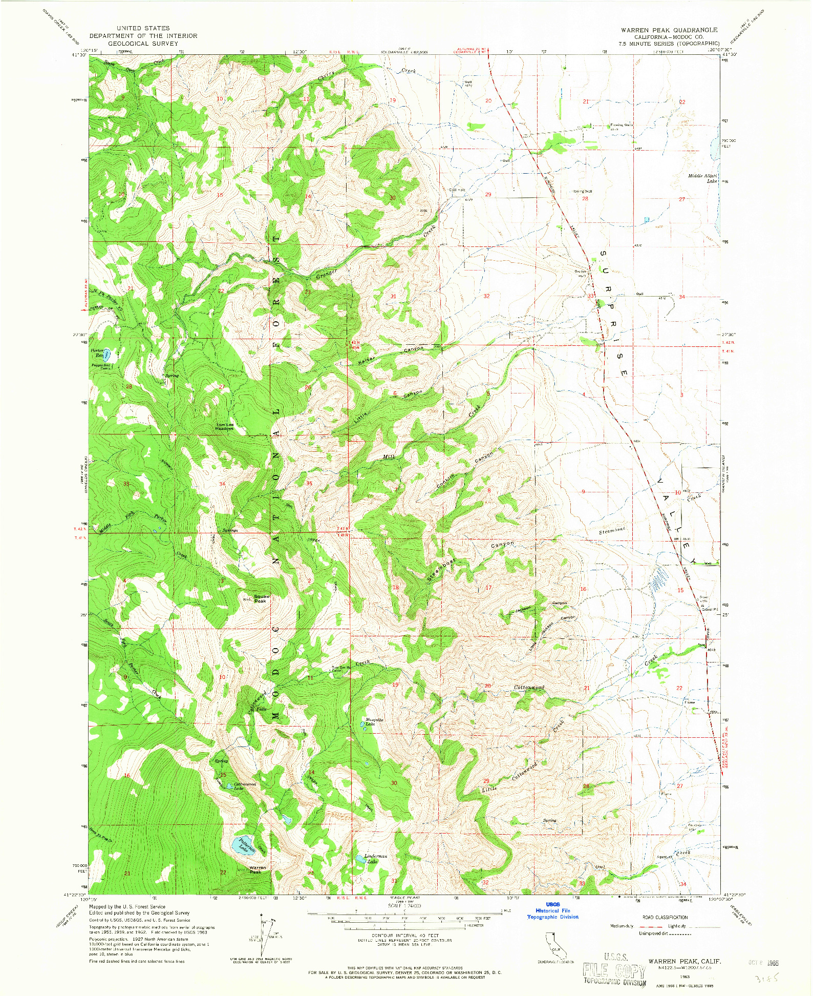 USGS 1:24000-SCALE QUADRANGLE FOR WARREN PEAK, CA 1963