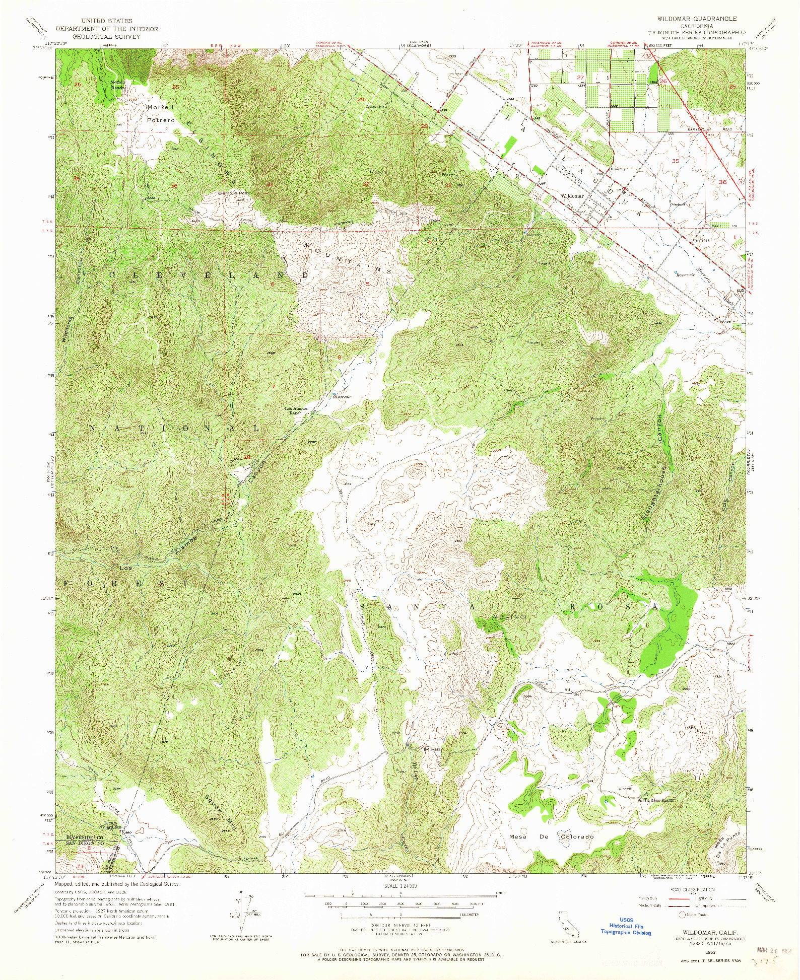 USGS 1:24000-SCALE QUADRANGLE FOR WILDOMAR, CA 1953