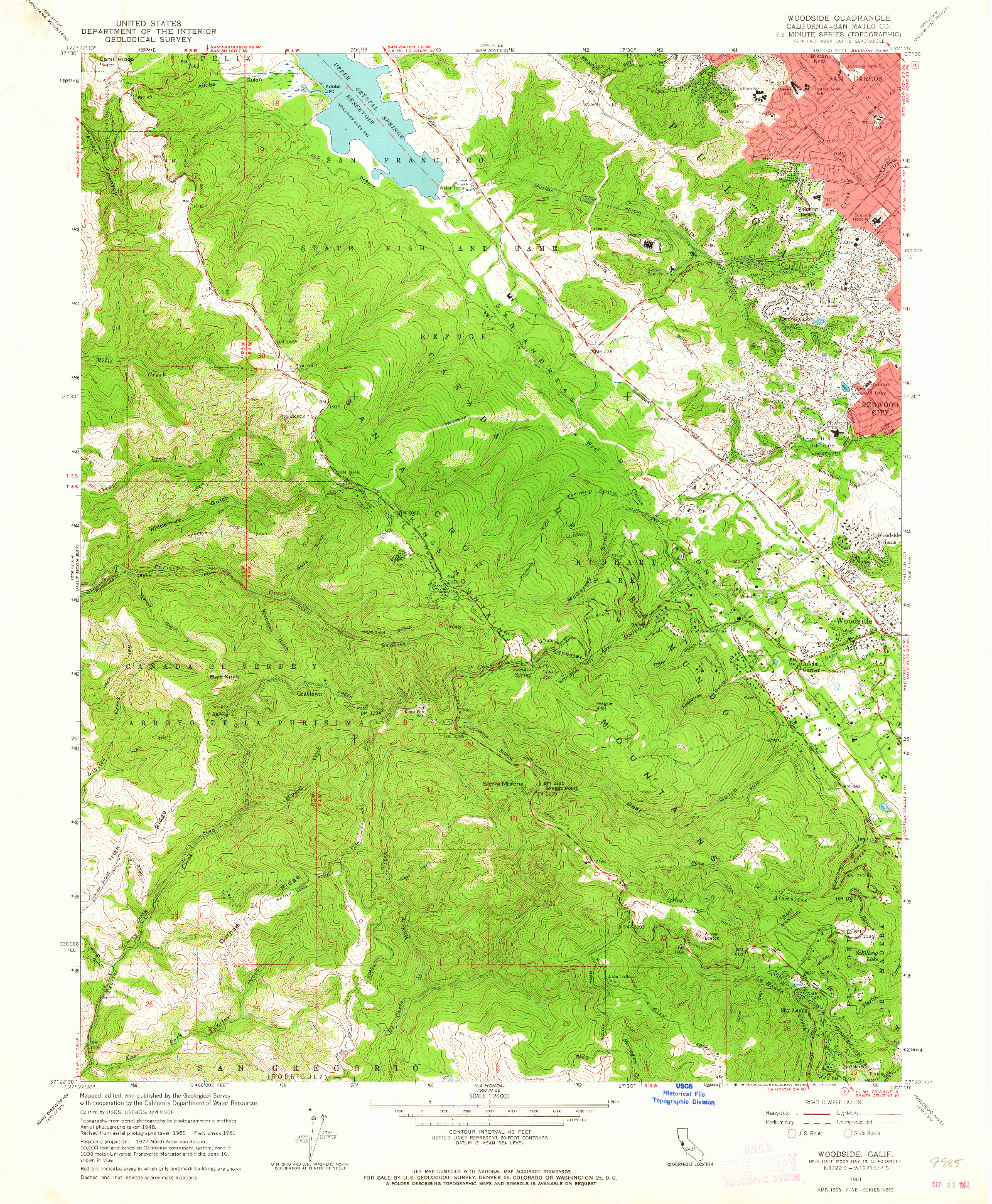 USGS 1:24000-SCALE QUADRANGLE FOR WOODSIDE, CA 1961