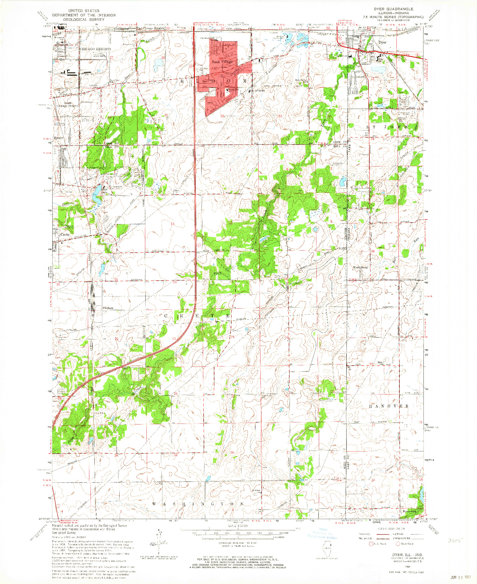 USGS 1:24000-SCALE QUADRANGLE FOR DYER, IL 1962