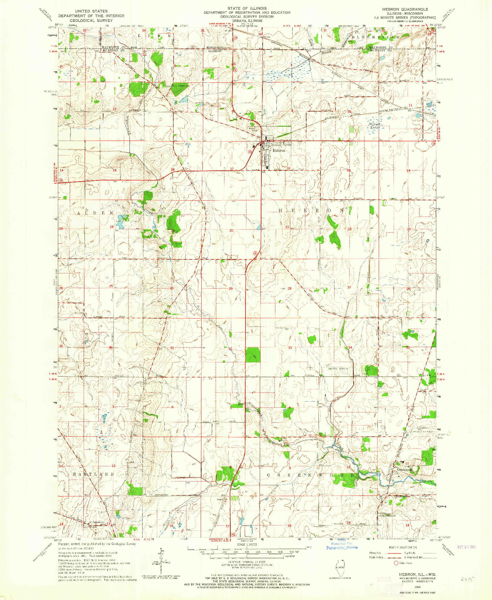 USGS 1:24000-SCALE QUADRANGLE FOR HEBRON, IL 1963