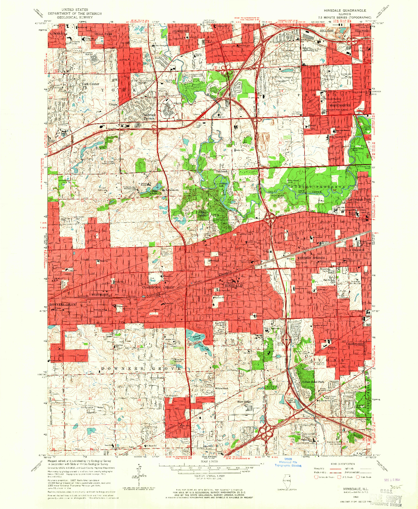 USGS 1:24000-SCALE QUADRANGLE FOR HINSDALE, IL 1963