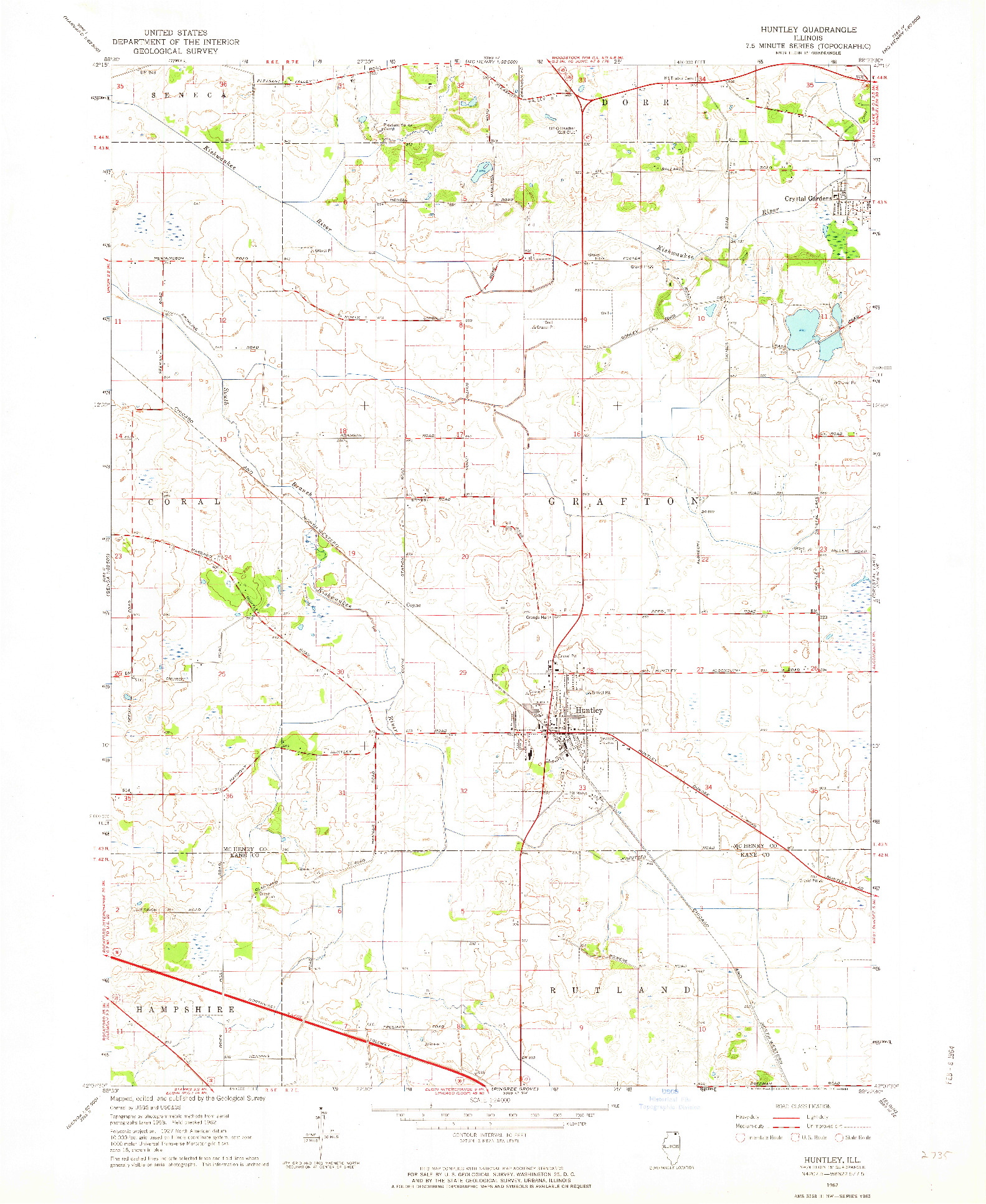 USGS 1:24000-SCALE QUADRANGLE FOR HUNTLEY, IL 1962