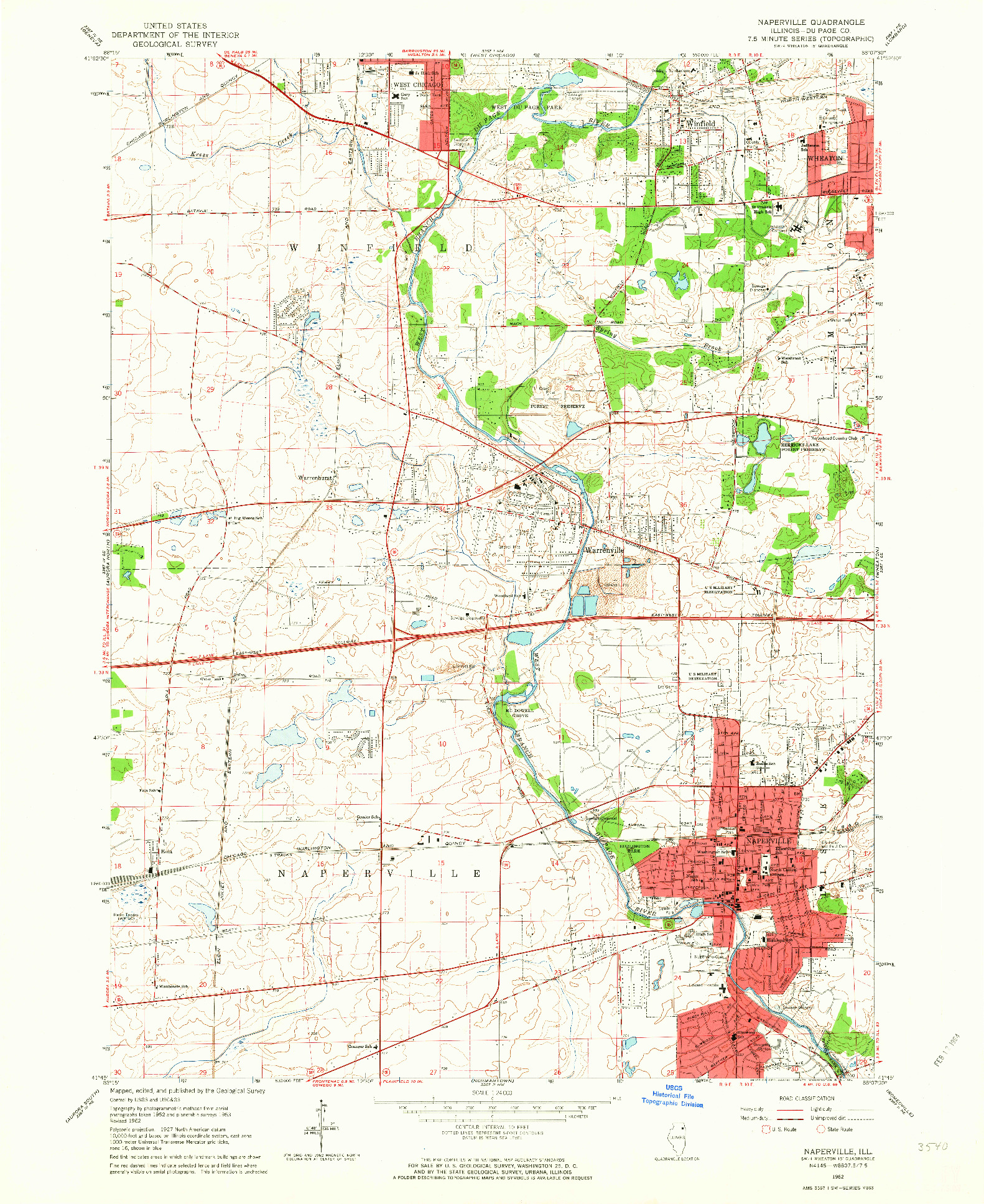 USGS 1:24000-SCALE QUADRANGLE FOR NAPERVILLE, IL 1962