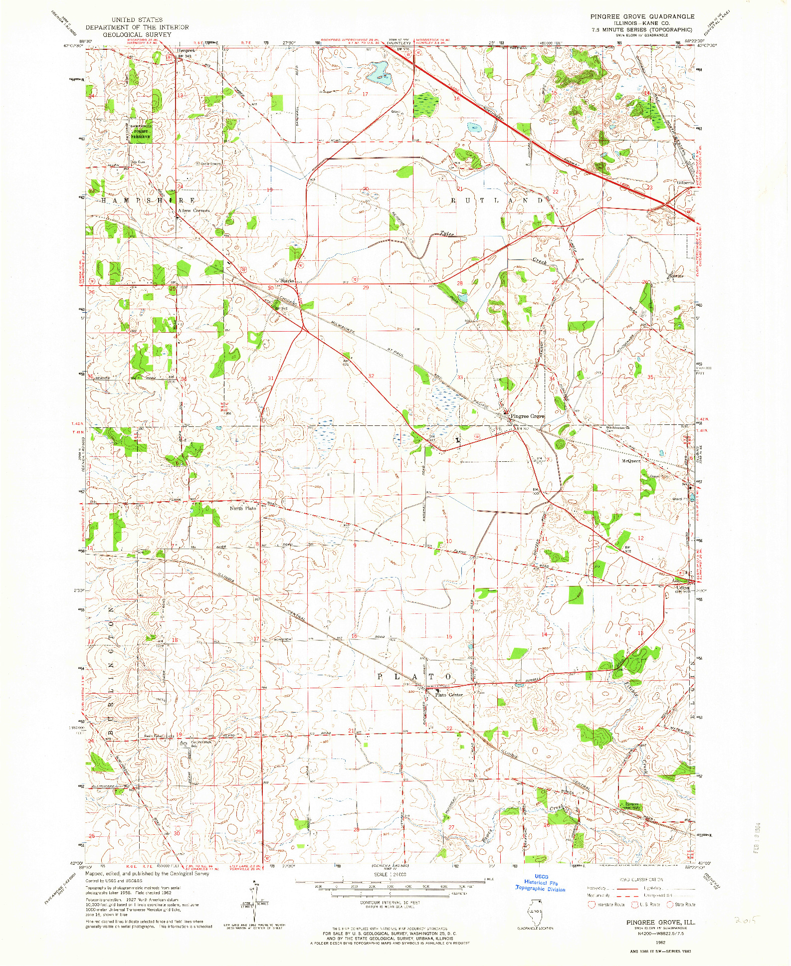 USGS 1:24000-SCALE QUADRANGLE FOR PINGREE GROVE, IL 1962