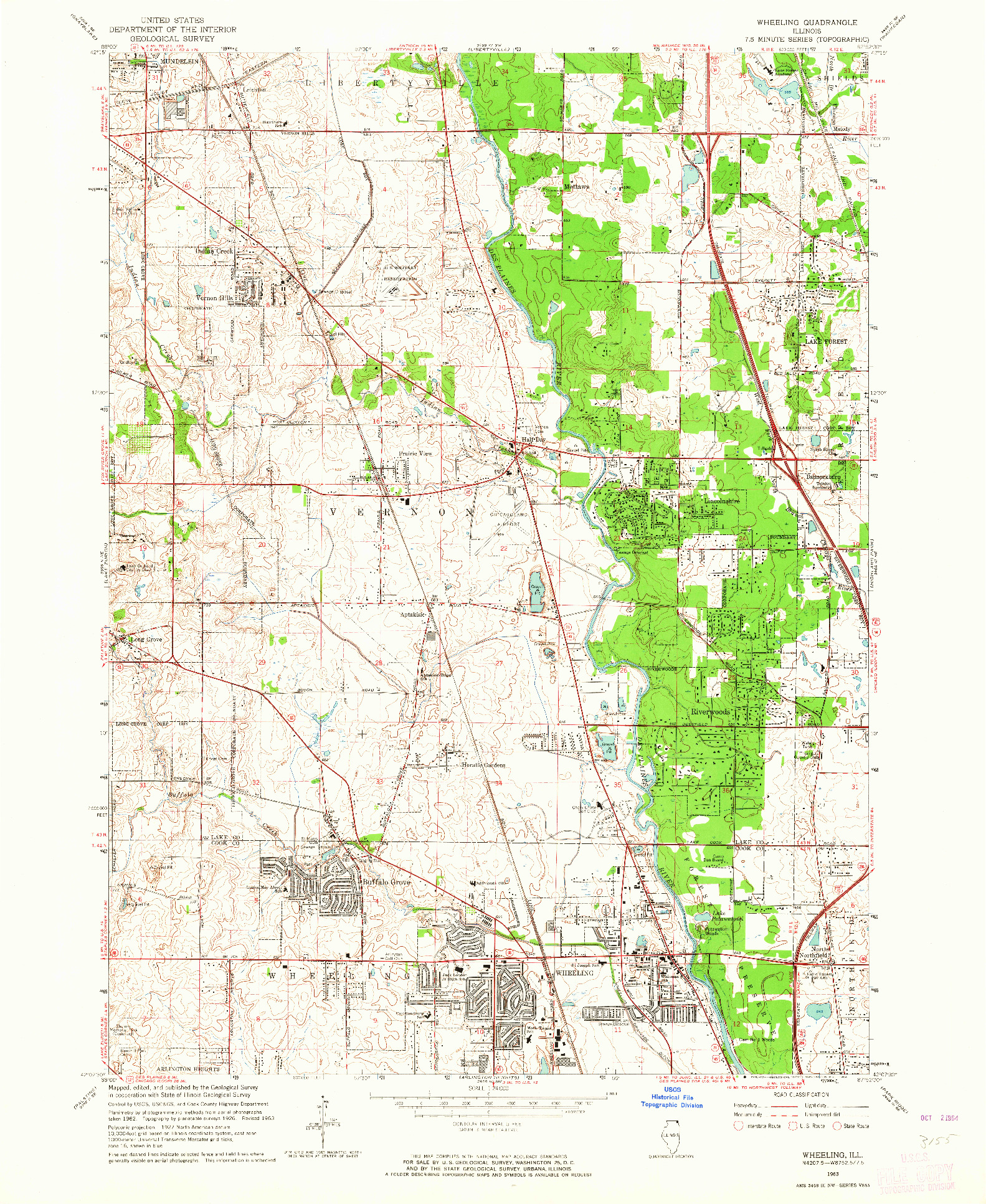 USGS 1:24000-SCALE QUADRANGLE FOR WHEELING, IL 1963