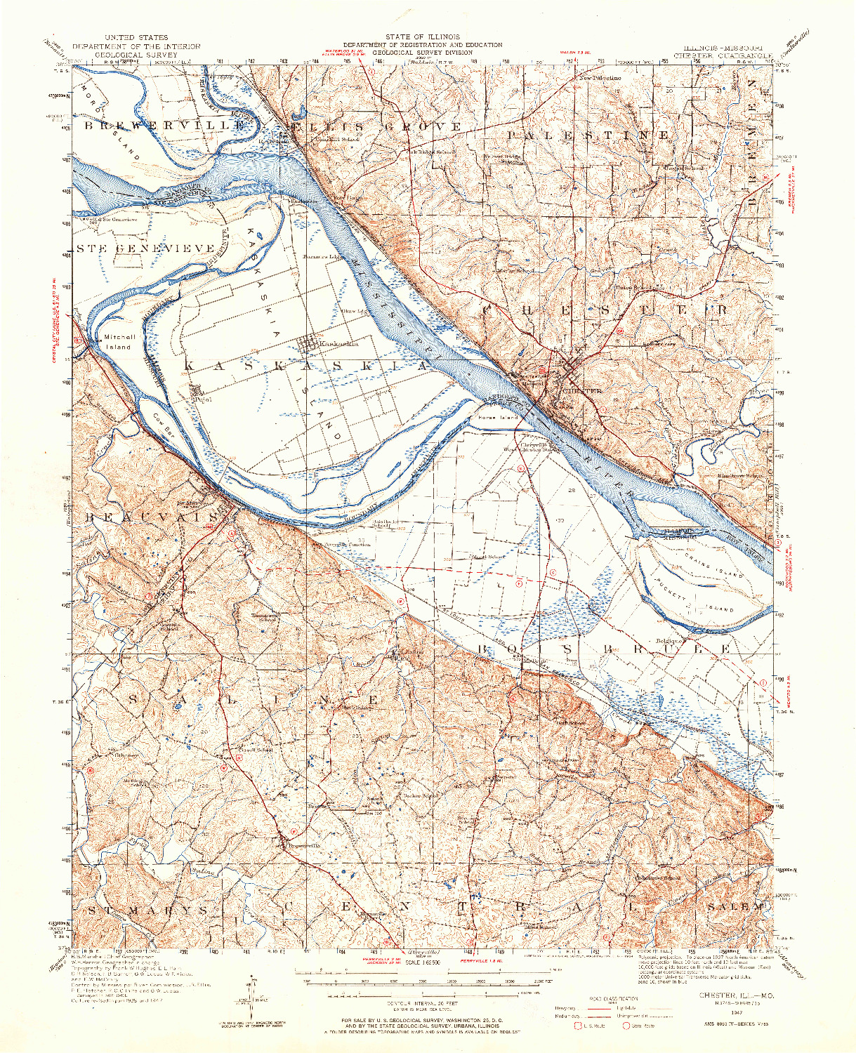 USGS 1:62500-SCALE QUADRANGLE FOR CHESTER, IL 1947