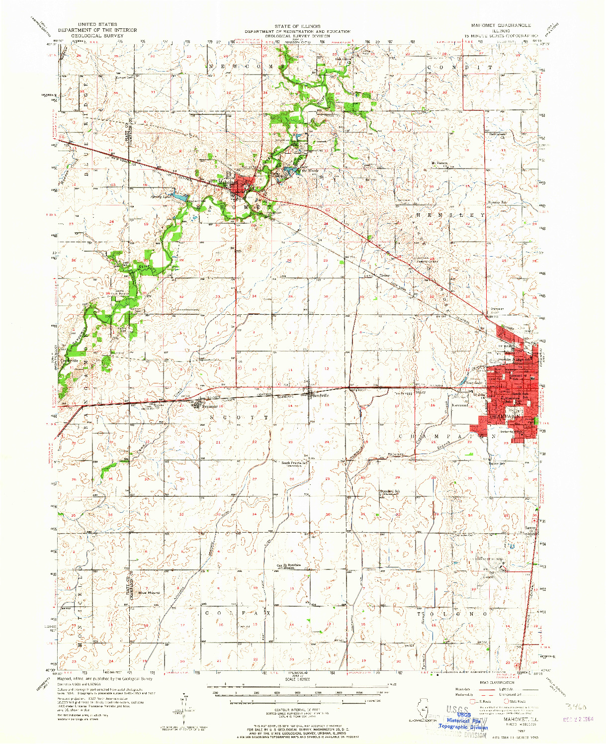 USGS 1:62500-SCALE QUADRANGLE FOR MAHOMET, IL 1957