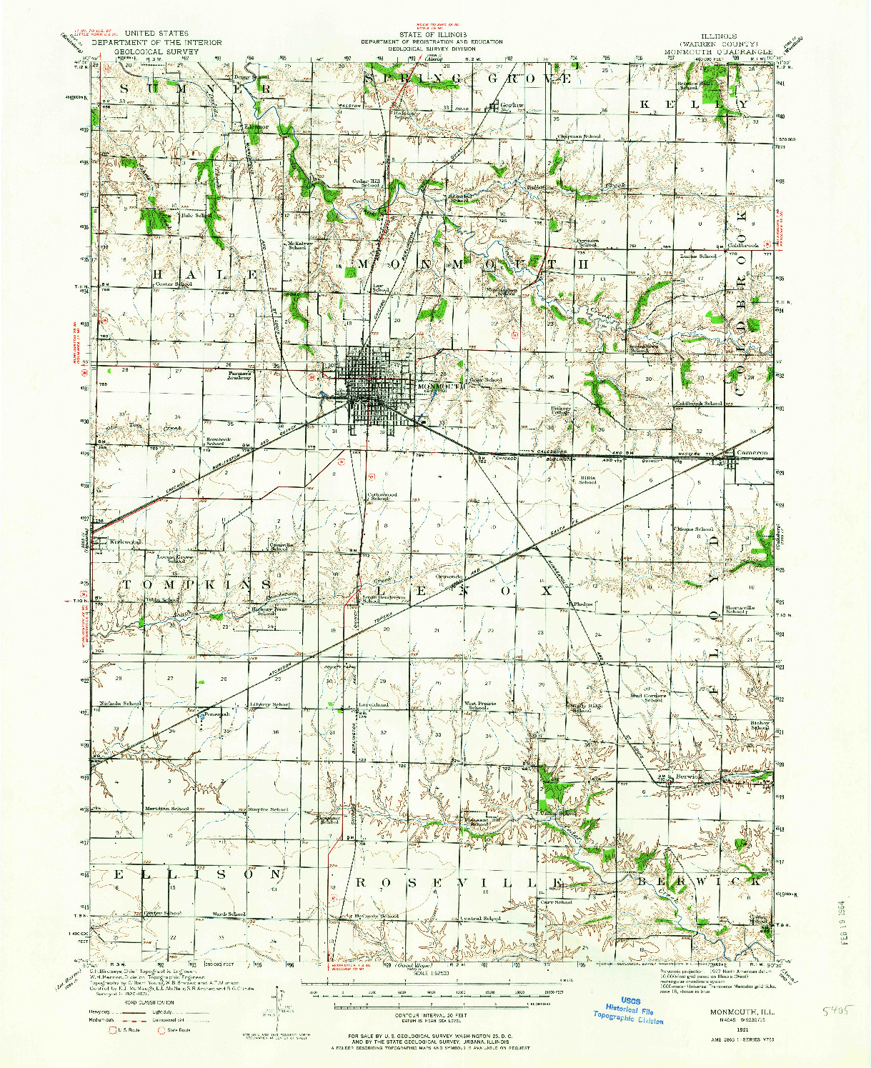 USGS 1:62500-SCALE QUADRANGLE FOR MONMOUTH, IL 1921