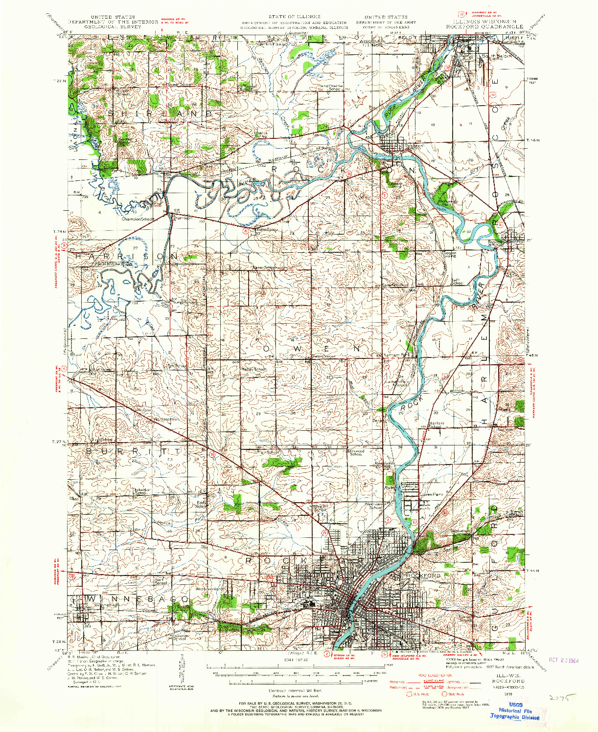 USGS 1:62500-SCALE QUADRANGLE FOR ROCKFORD, IL 1938