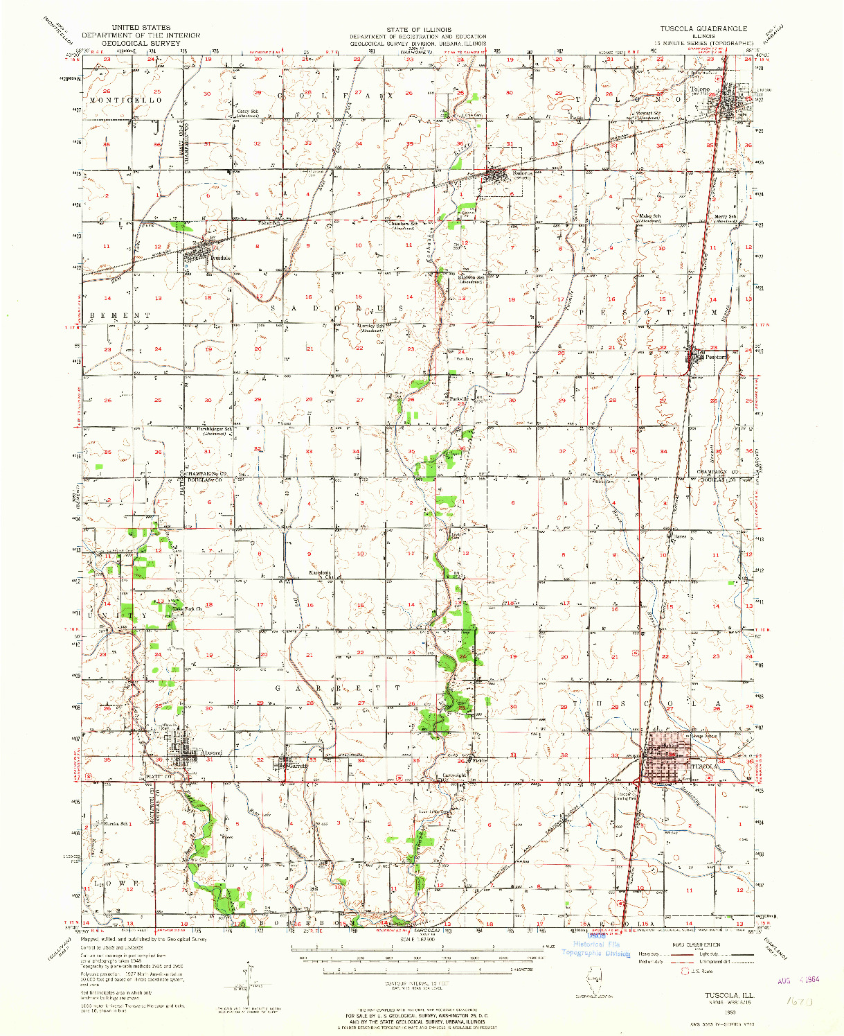 USGS 1:62500-SCALE QUADRANGLE FOR TUSCOLA, IL 1950