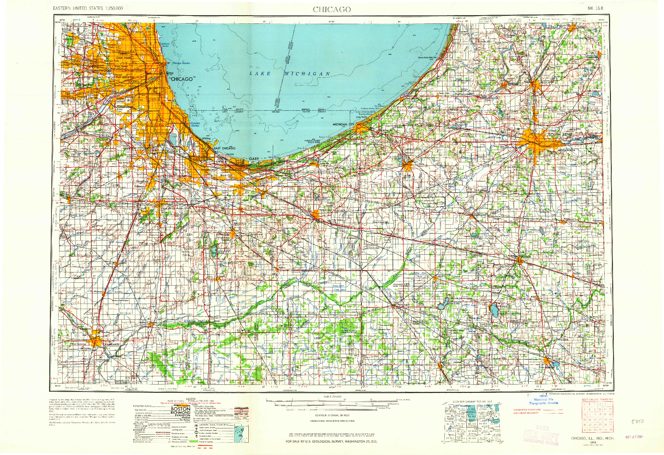 USGS 1:250000-SCALE QUADRANGLE FOR CHICAGO, IL 1953