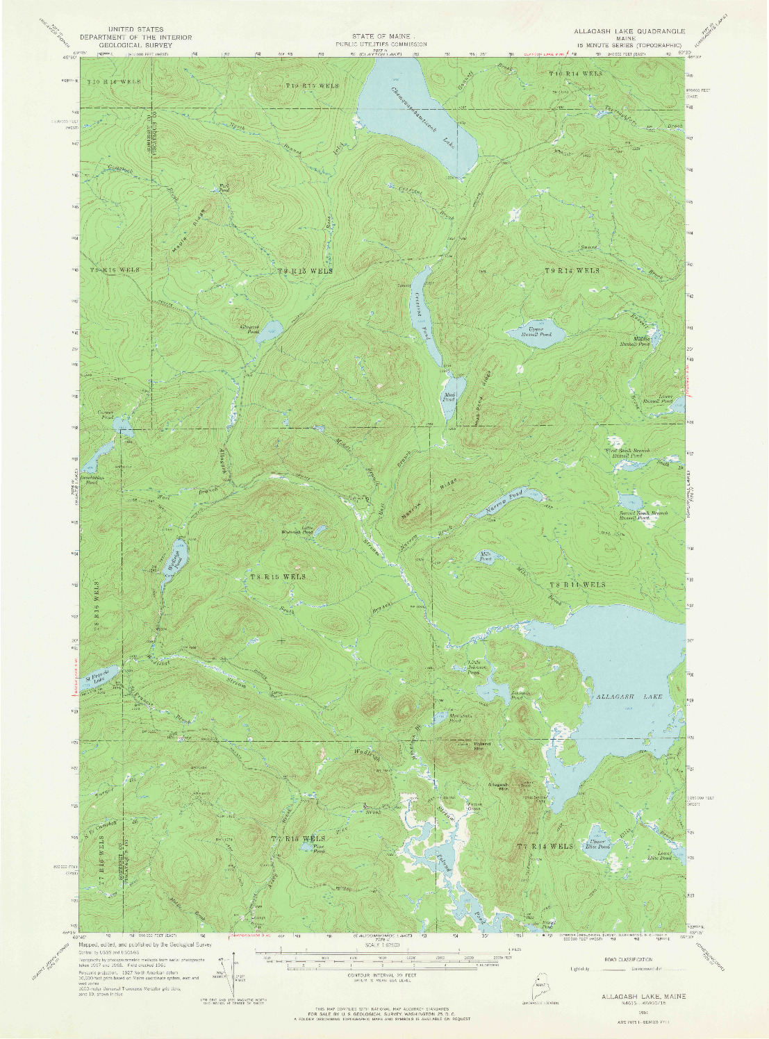 USGS 1:62500-SCALE QUADRANGLE FOR ALLAGASH LAKE, ME 1961