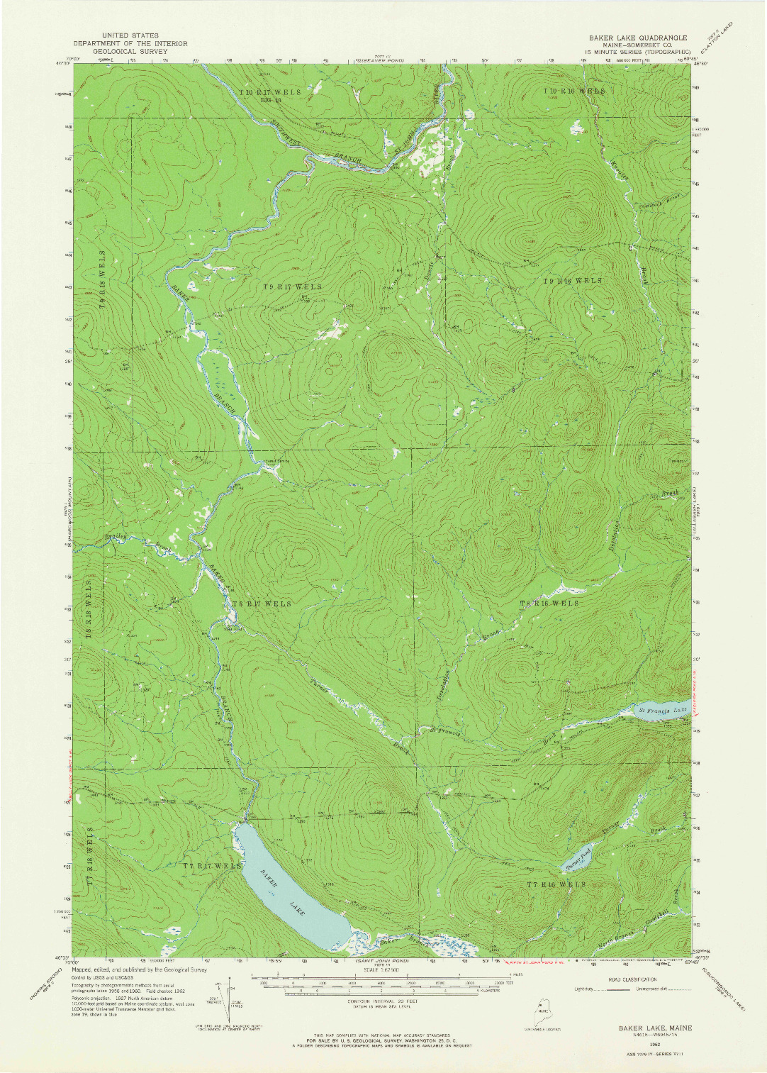 USGS 1:62500-SCALE QUADRANGLE FOR BAKER LAKE, ME 1962