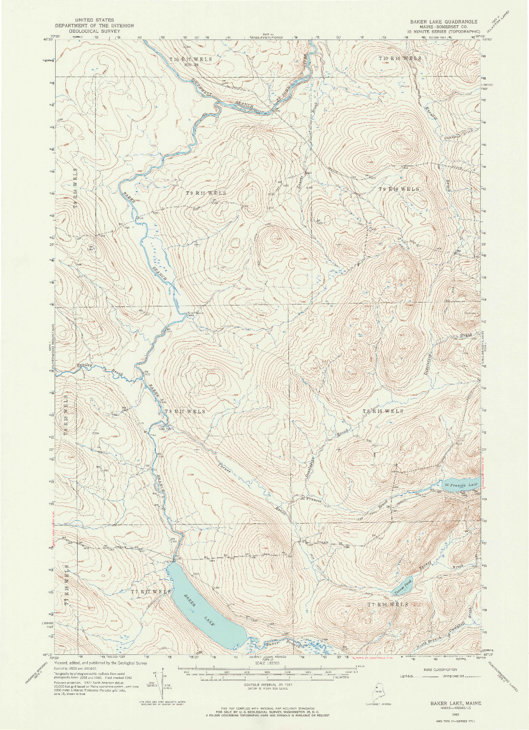 USGS 1:62500-SCALE QUADRANGLE FOR BAKER LAKE, ME 1962