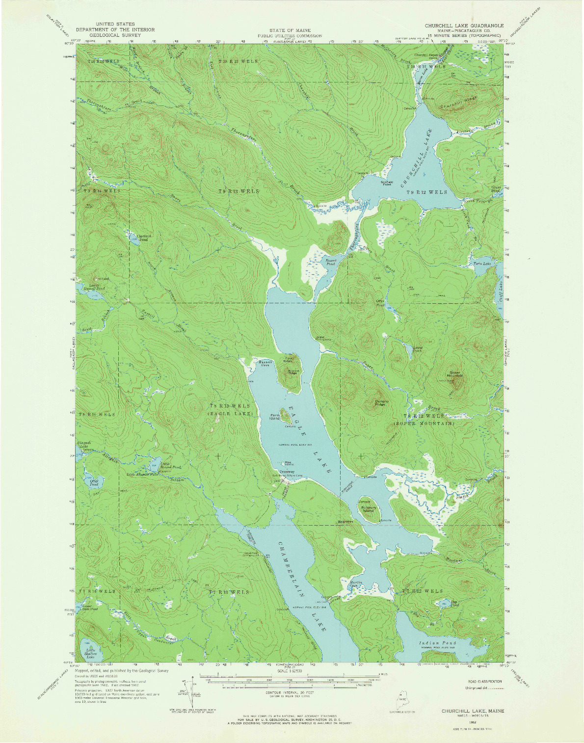 USGS 1:62500-SCALE QUADRANGLE FOR CHURCHILL LAKE, ME 1962