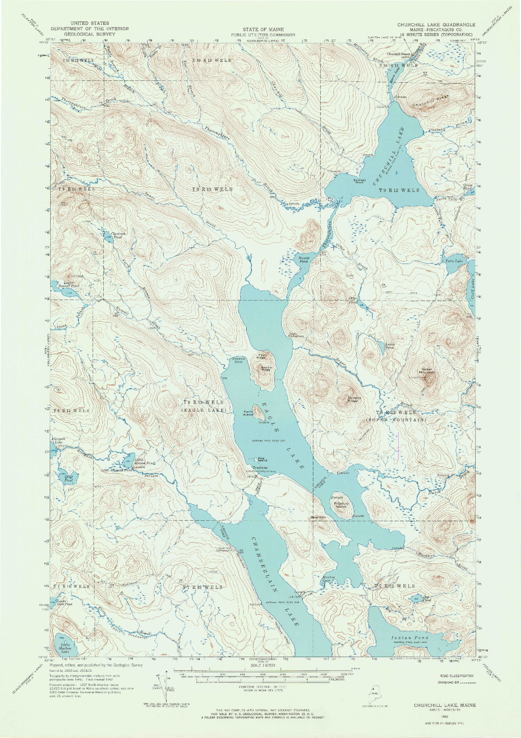 USGS 1:62500-SCALE QUADRANGLE FOR CHURCHILL LAKE, ME 1962