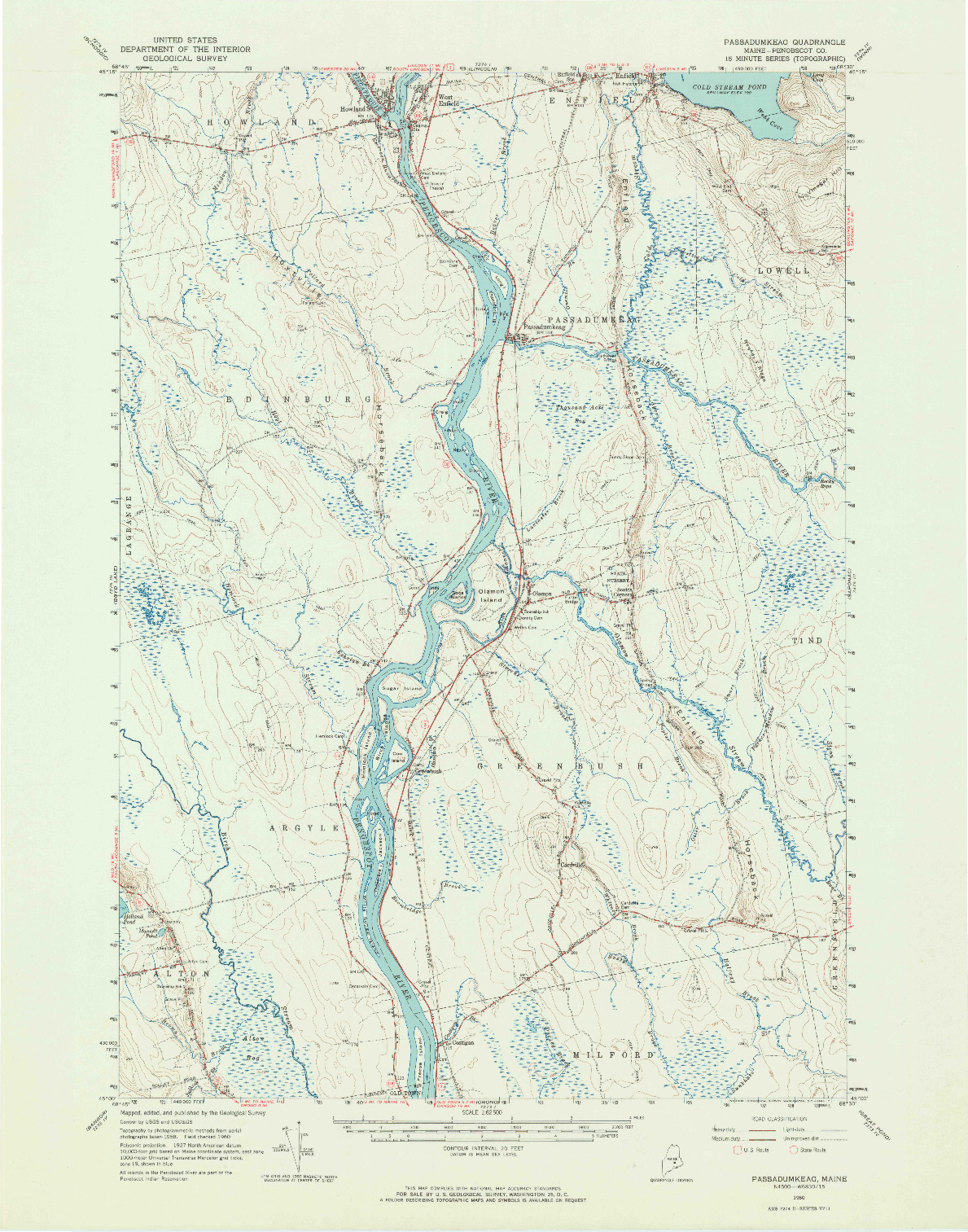 USGS 1:62500-SCALE QUADRANGLE FOR PASSADUMKEAG, ME 1960