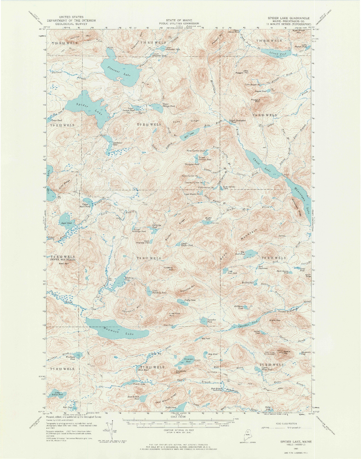 USGS 1:62500-SCALE QUADRANGLE FOR SPIDER LAKE, ME 1961