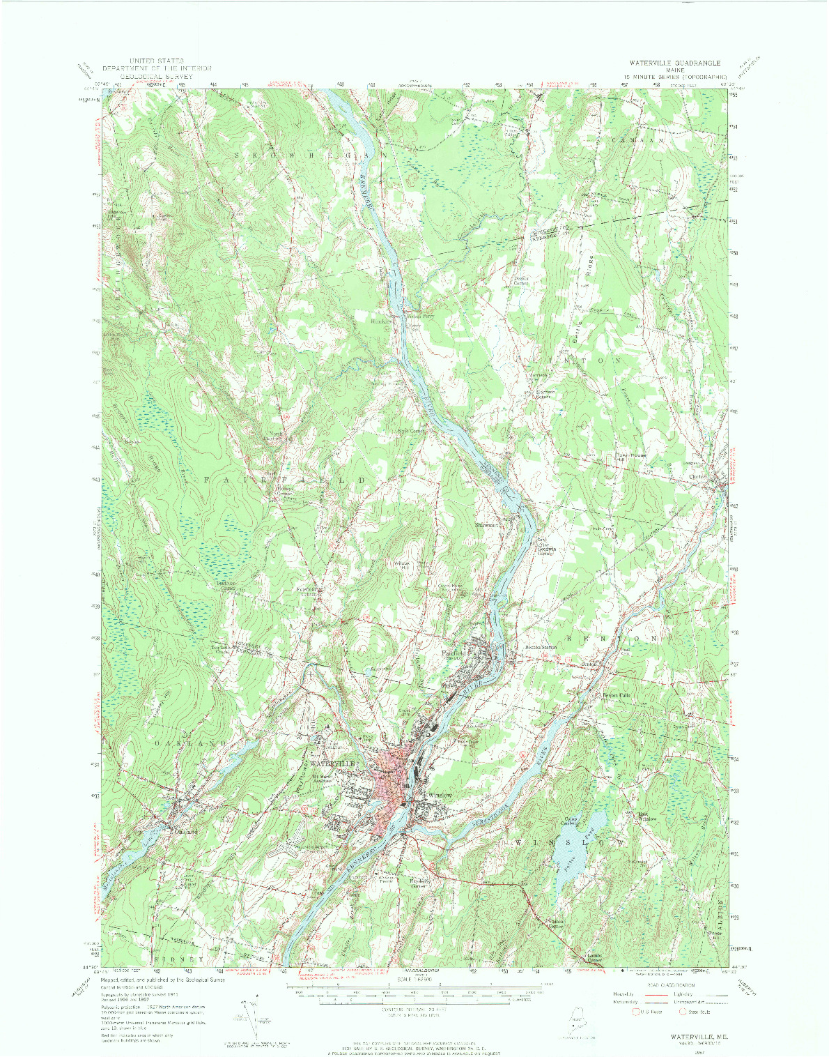 USGS 1:62500-SCALE QUADRANGLE FOR WATERVILLE, ME 1957