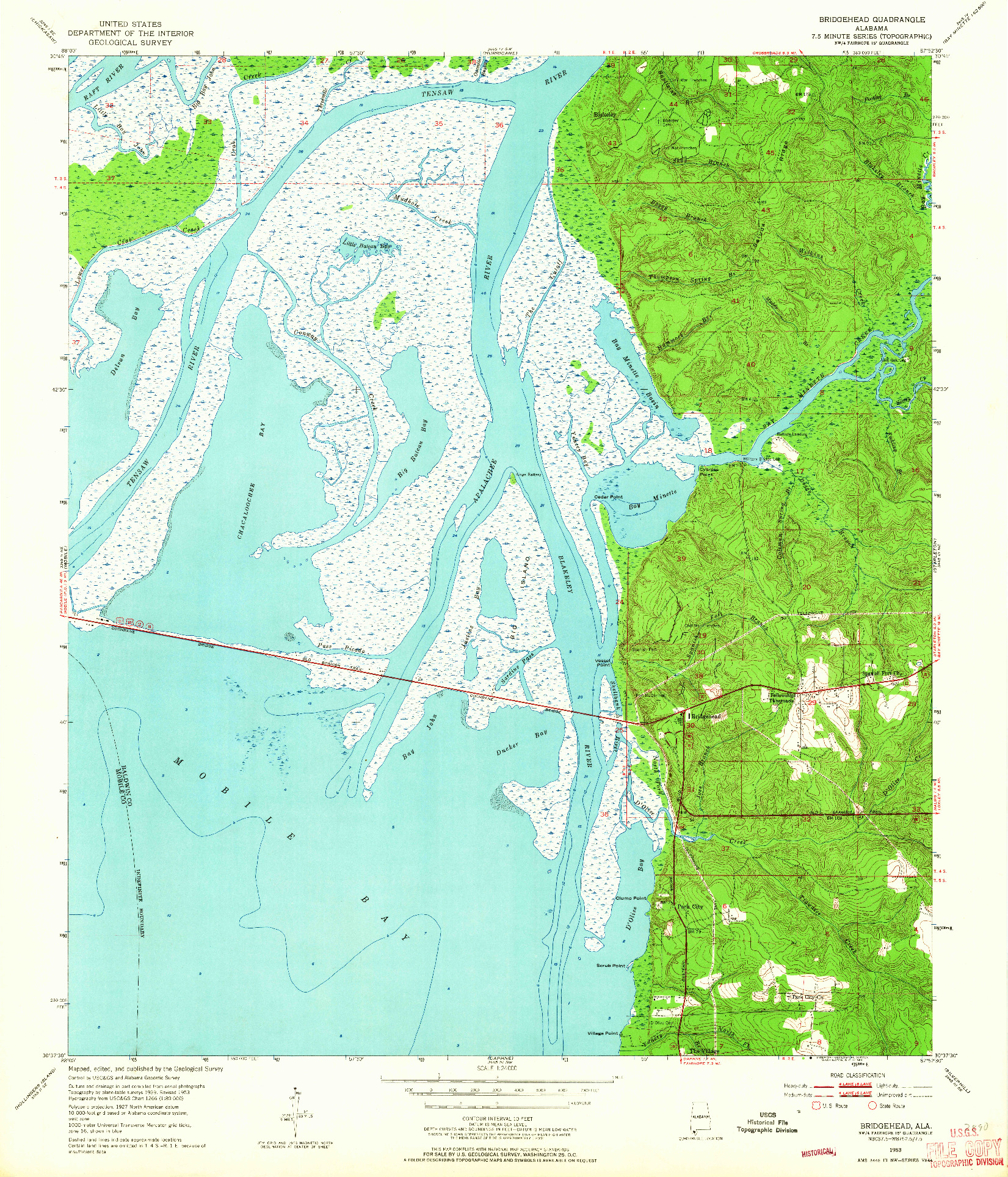 USGS 1:24000-SCALE QUADRANGLE FOR BRIDGEHEAD, AL 1953