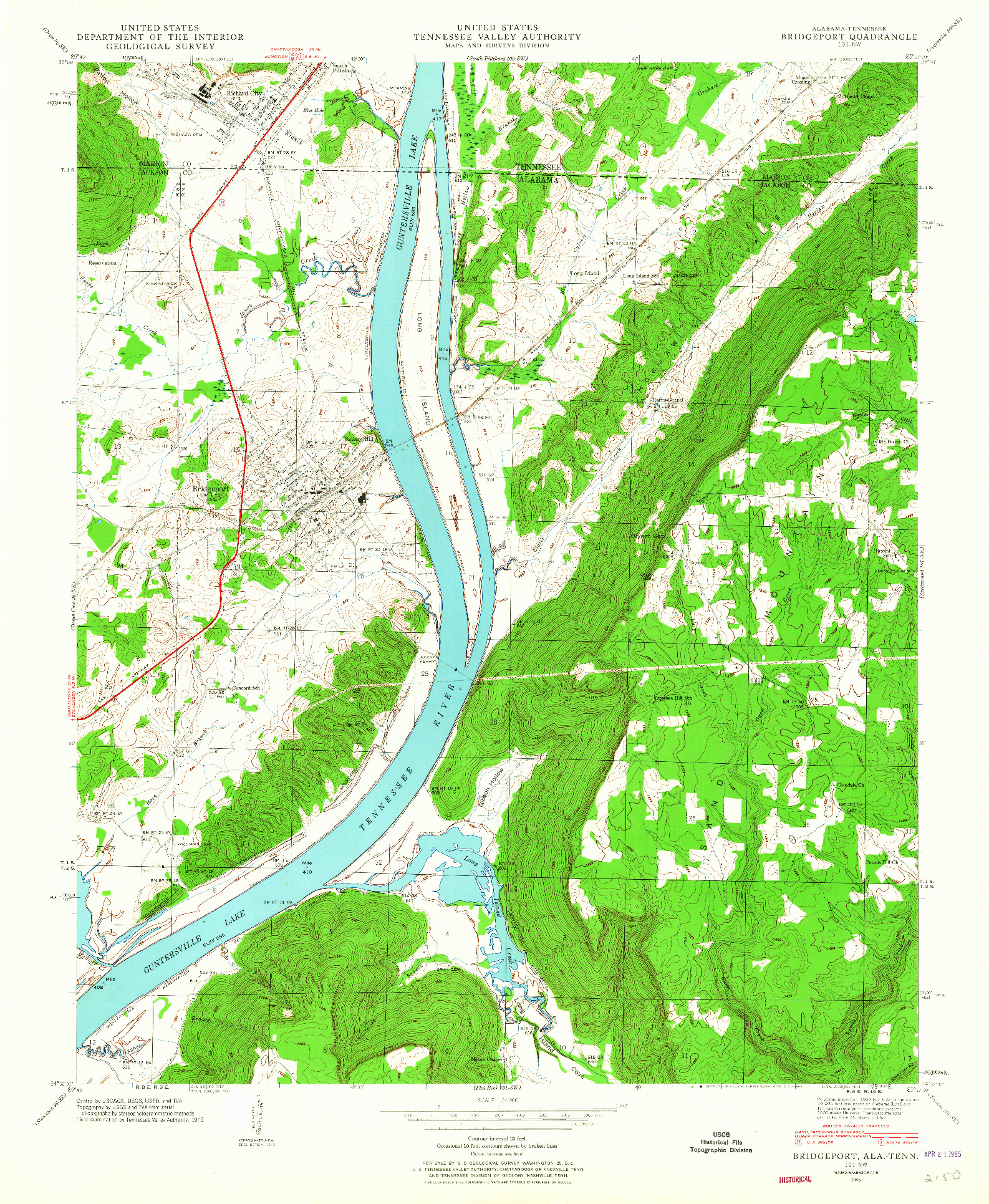 USGS 1:24000-SCALE QUADRANGLE FOR BRIDGEPORT, AL 1945