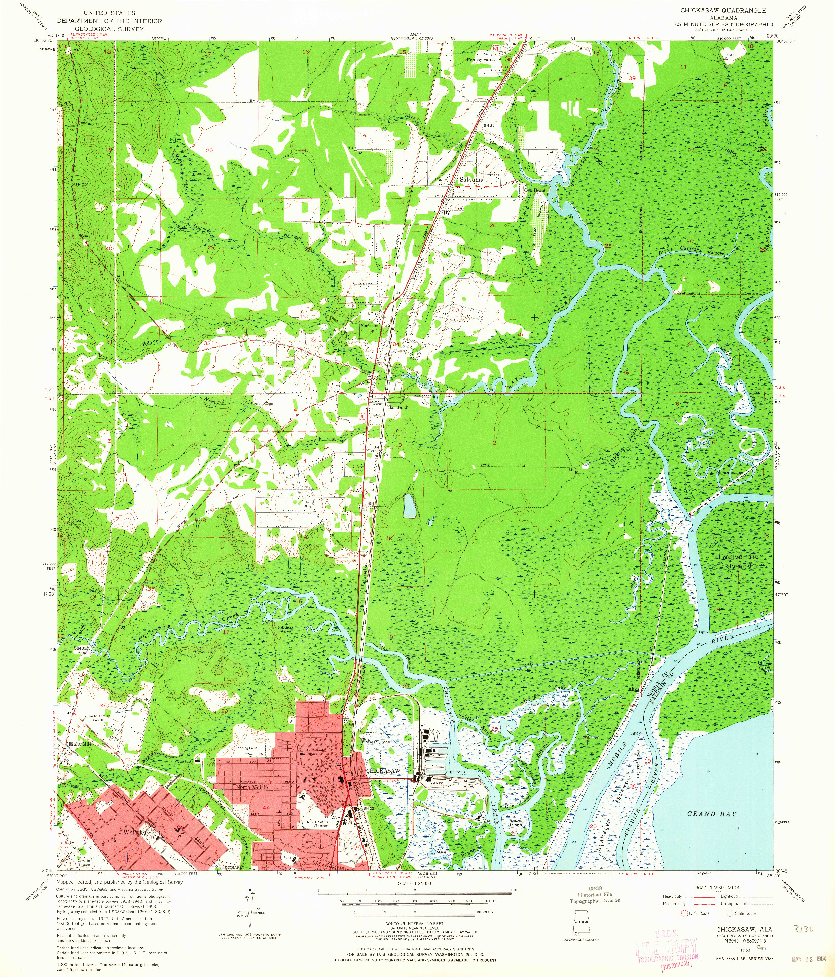 USGS 1:24000-SCALE QUADRANGLE FOR CHICKASAW, AL 1953