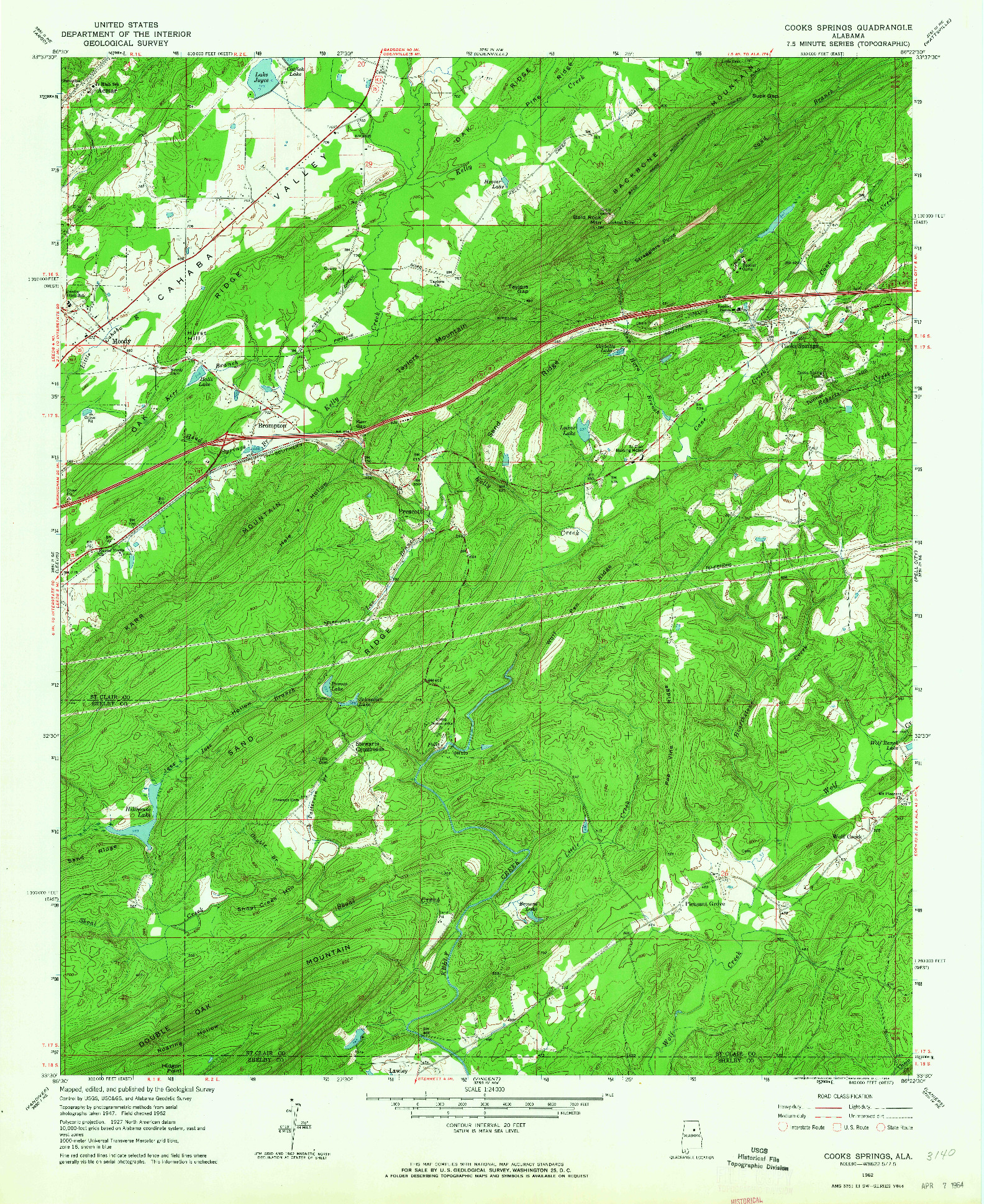 USGS 1:24000-SCALE QUADRANGLE FOR COOKS SPRINGS, AL 1962