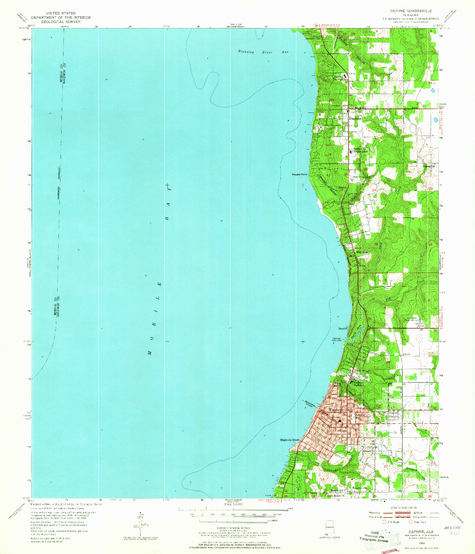 USGS 1:24000-SCALE QUADRANGLE FOR DAPHNE, AL 1953