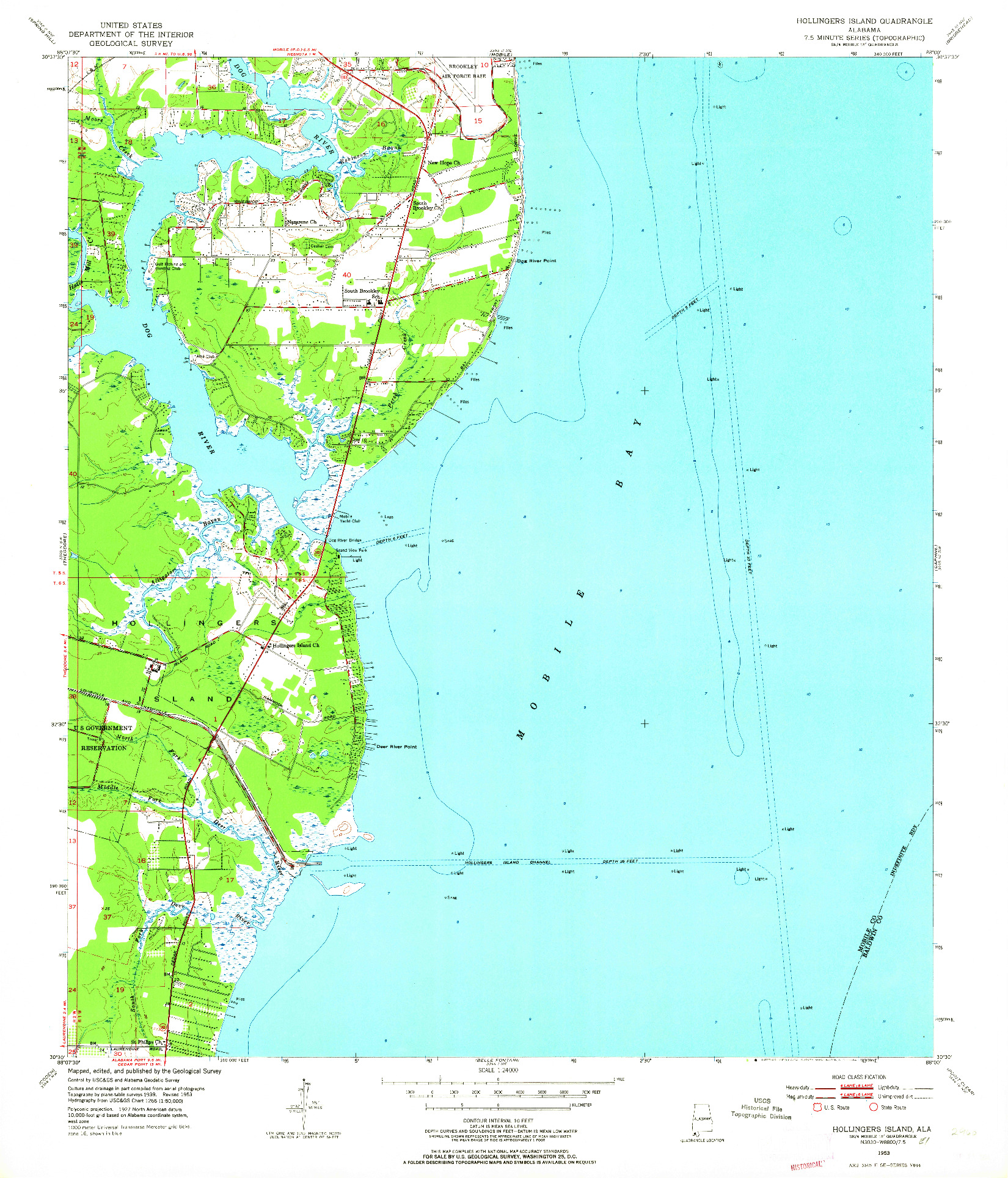 USGS 1:24000-SCALE QUADRANGLE FOR HOLLINGERS ISLAND, AL 1953