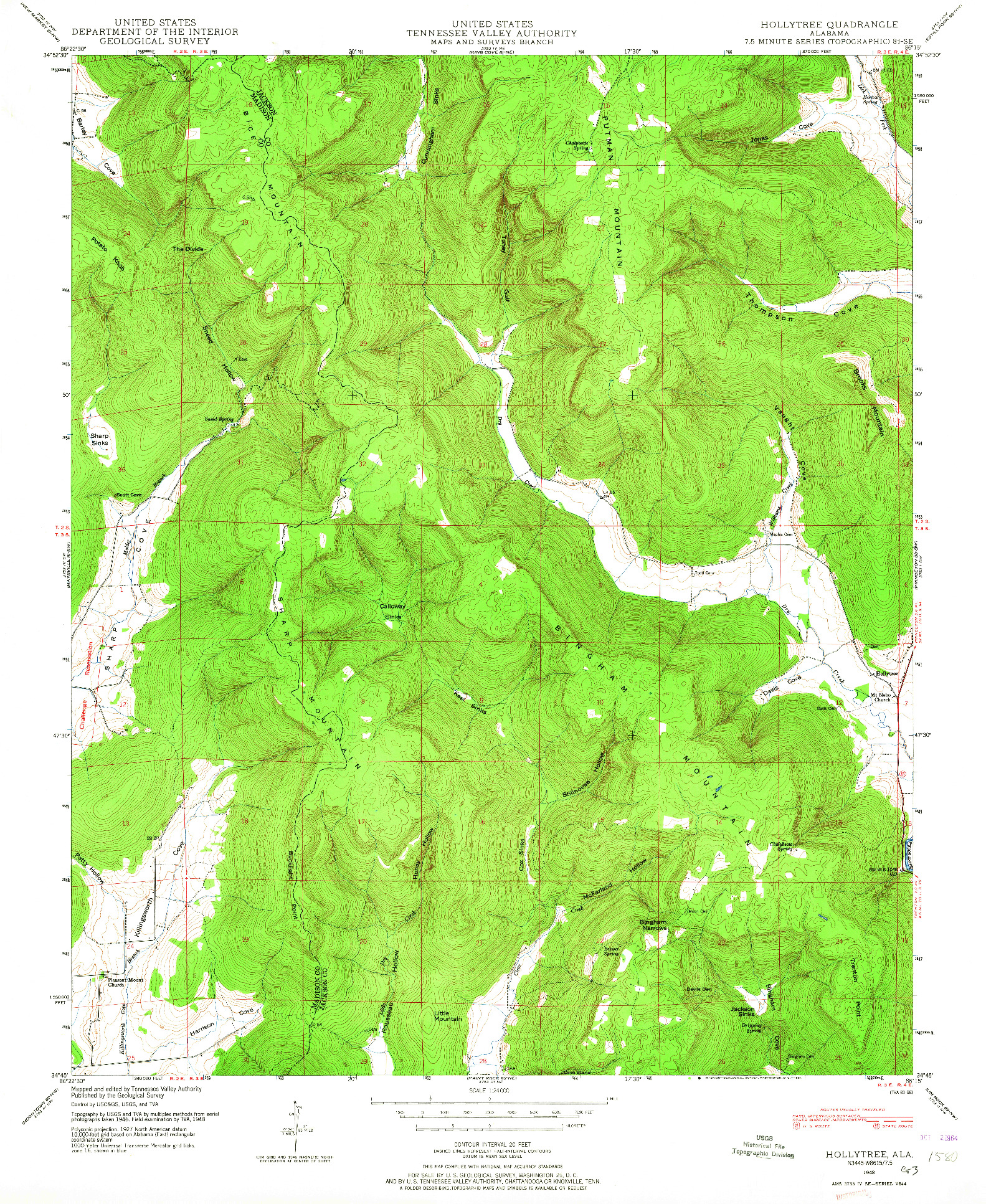 USGS 1:24000-SCALE QUADRANGLE FOR HOLLYTREE, AL 1948