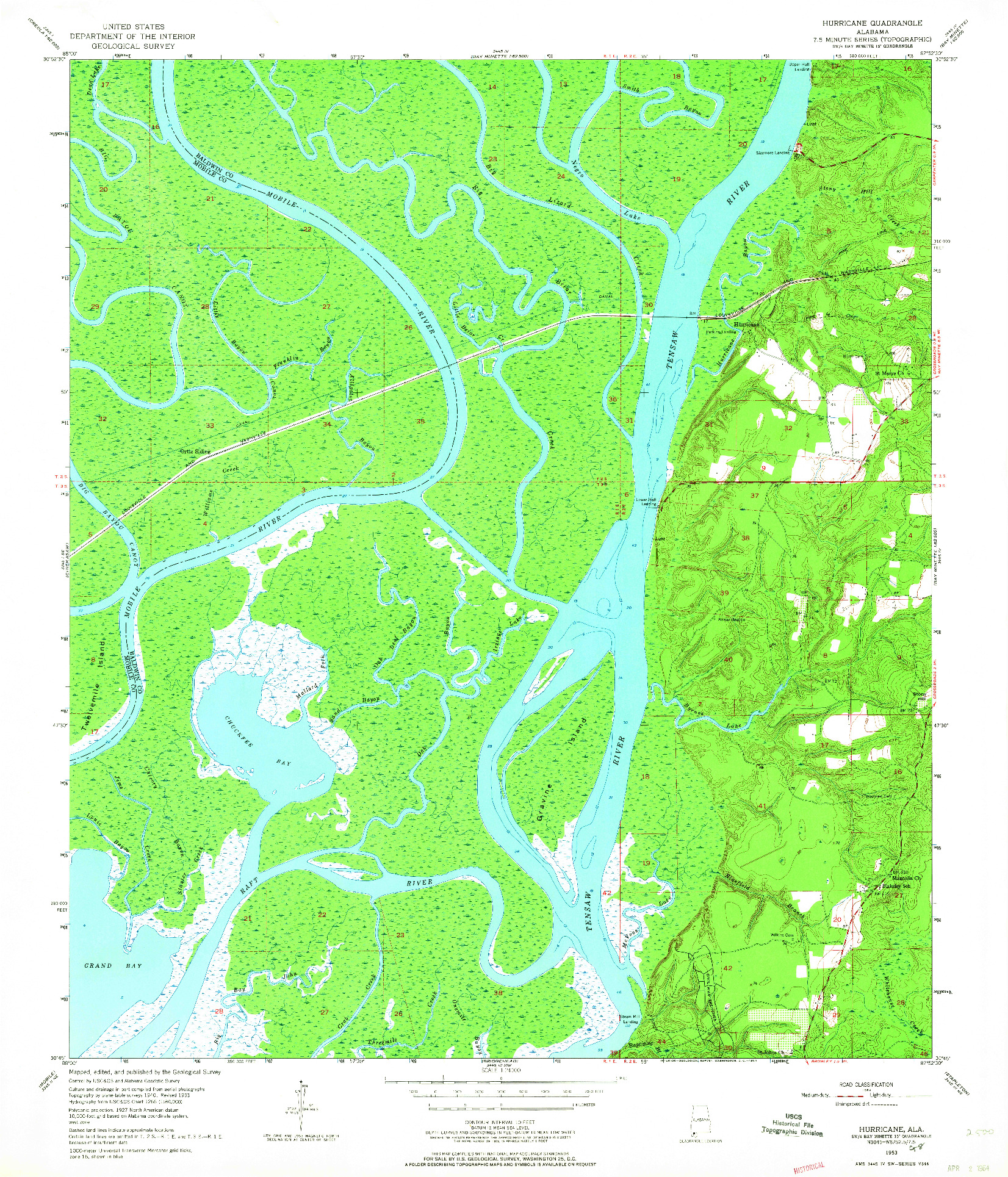 USGS 1:24000-SCALE QUADRANGLE FOR HURRICANE, AL 1953