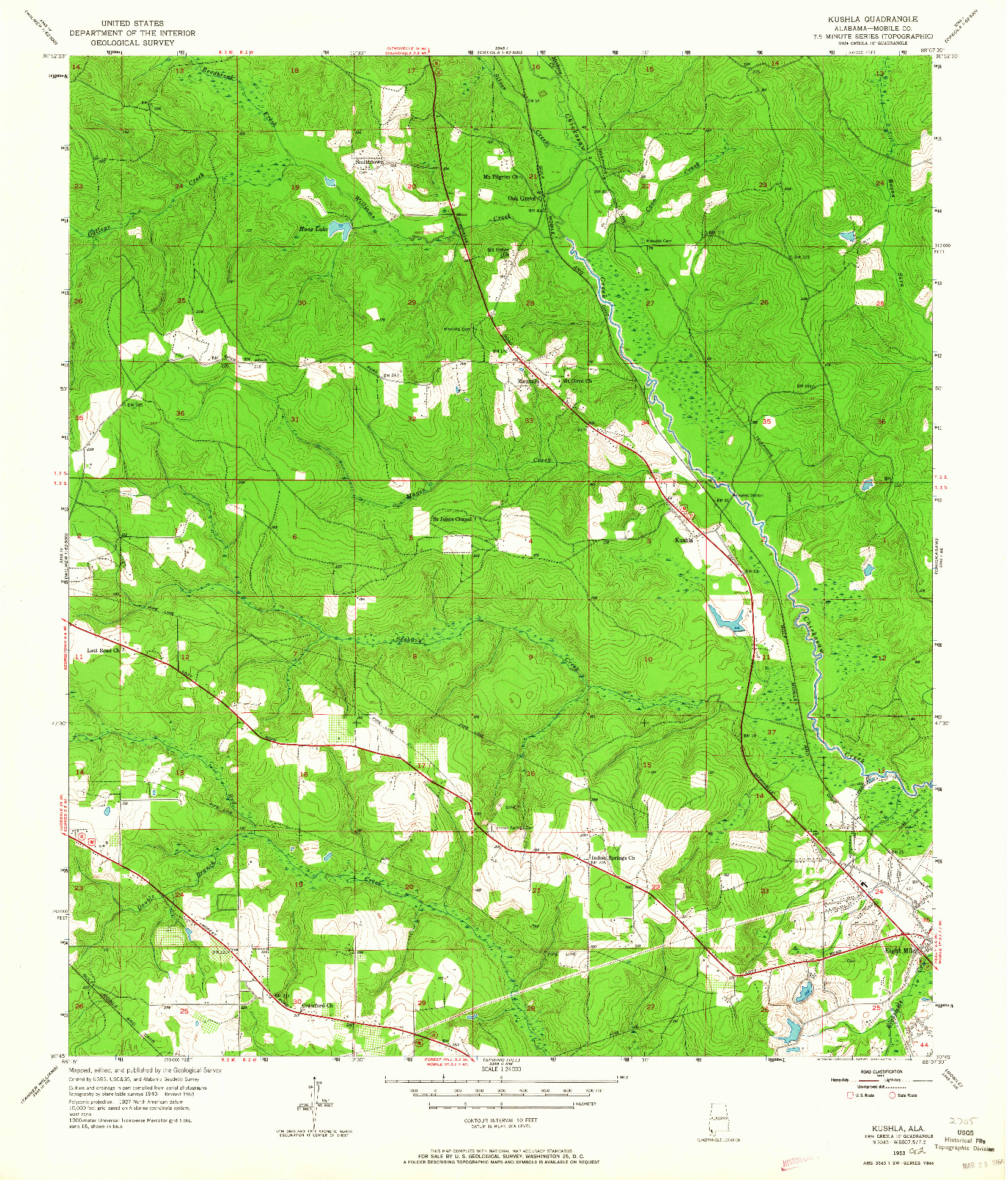 USGS 1:24000-SCALE QUADRANGLE FOR KUSHLA, AL 1953