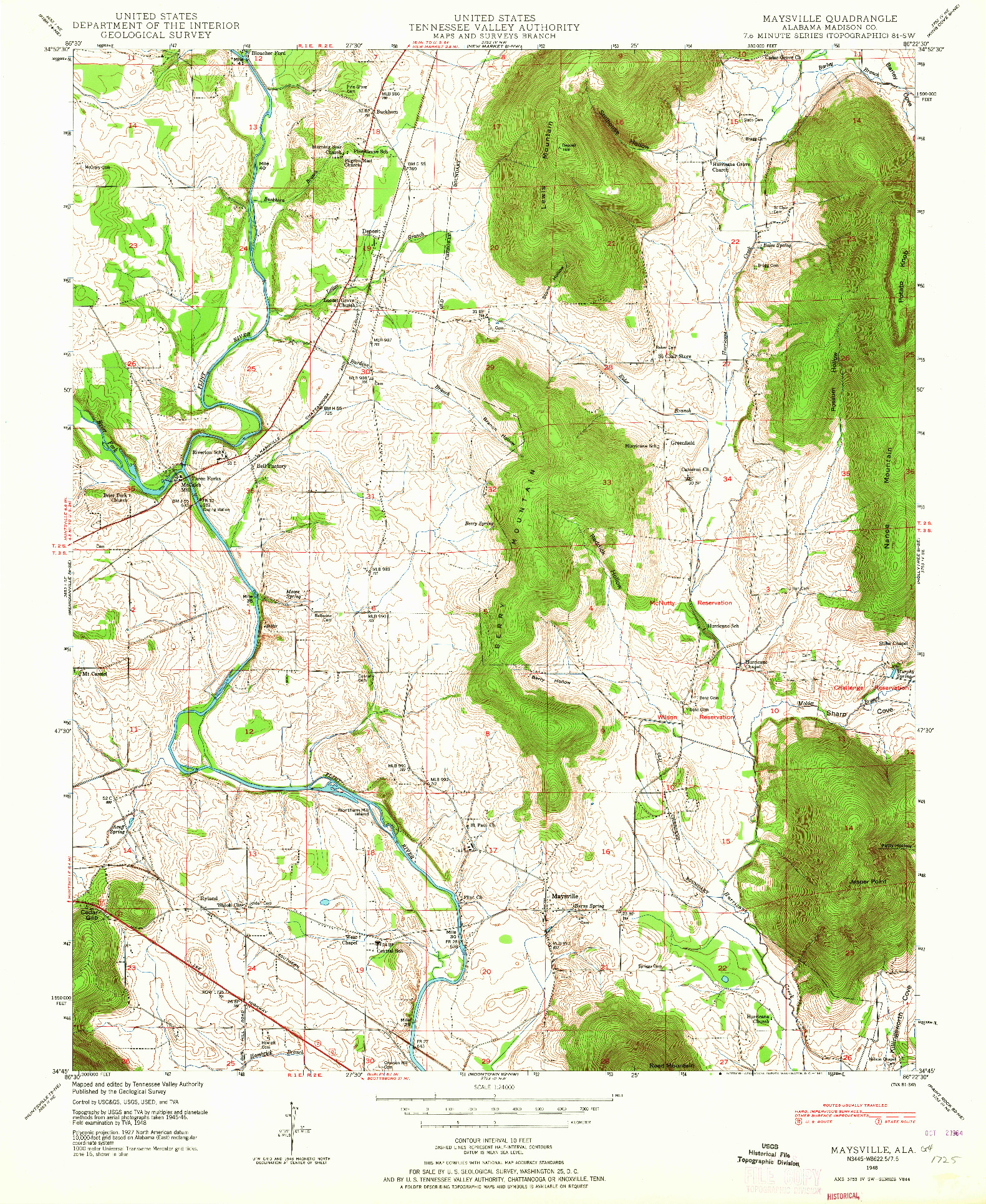 USGS 1:24000-SCALE QUADRANGLE FOR MAYSVILLE, AL 1948