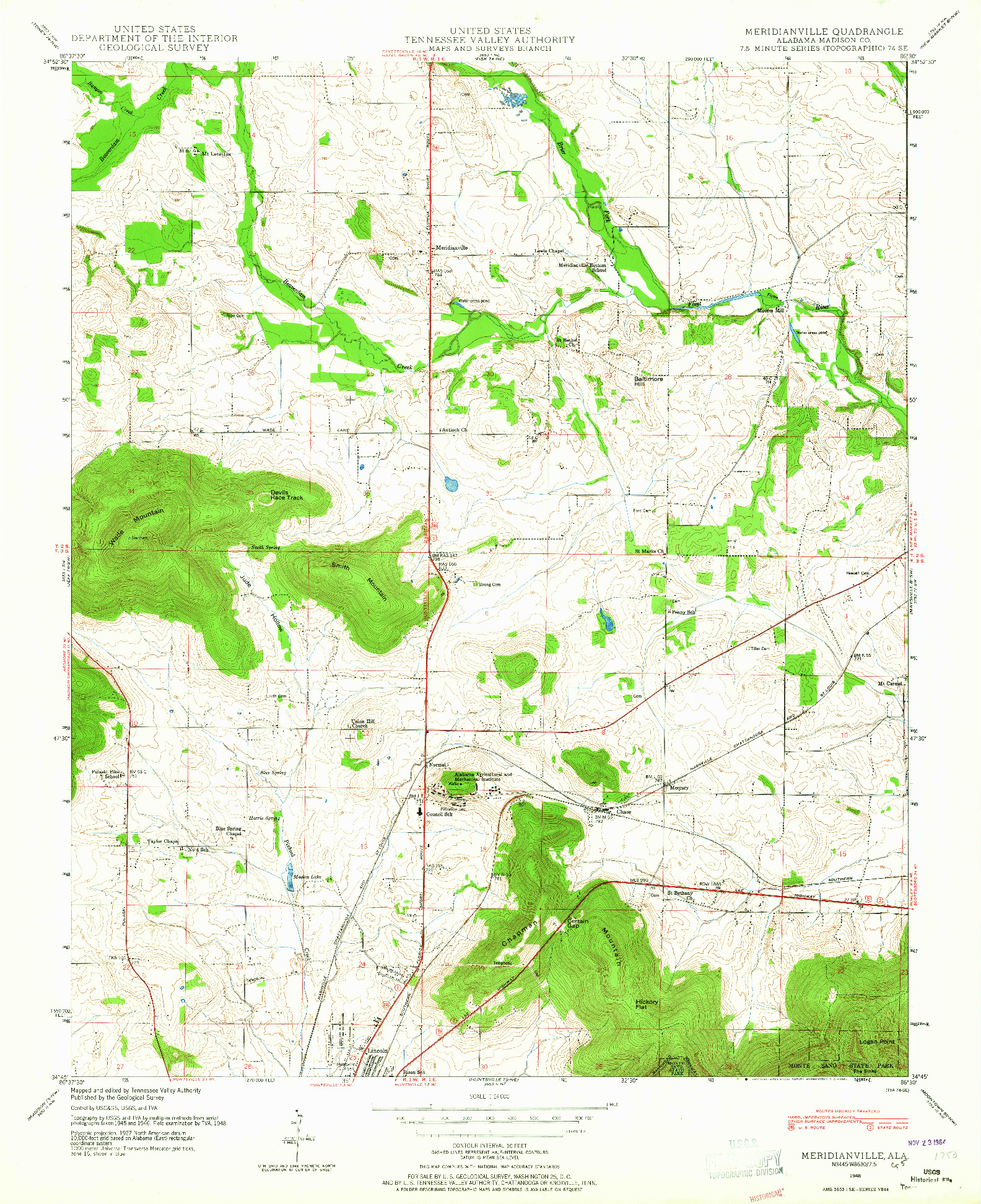 USGS 1:24000-SCALE QUADRANGLE FOR MERIDIANVILLE, AL 1948