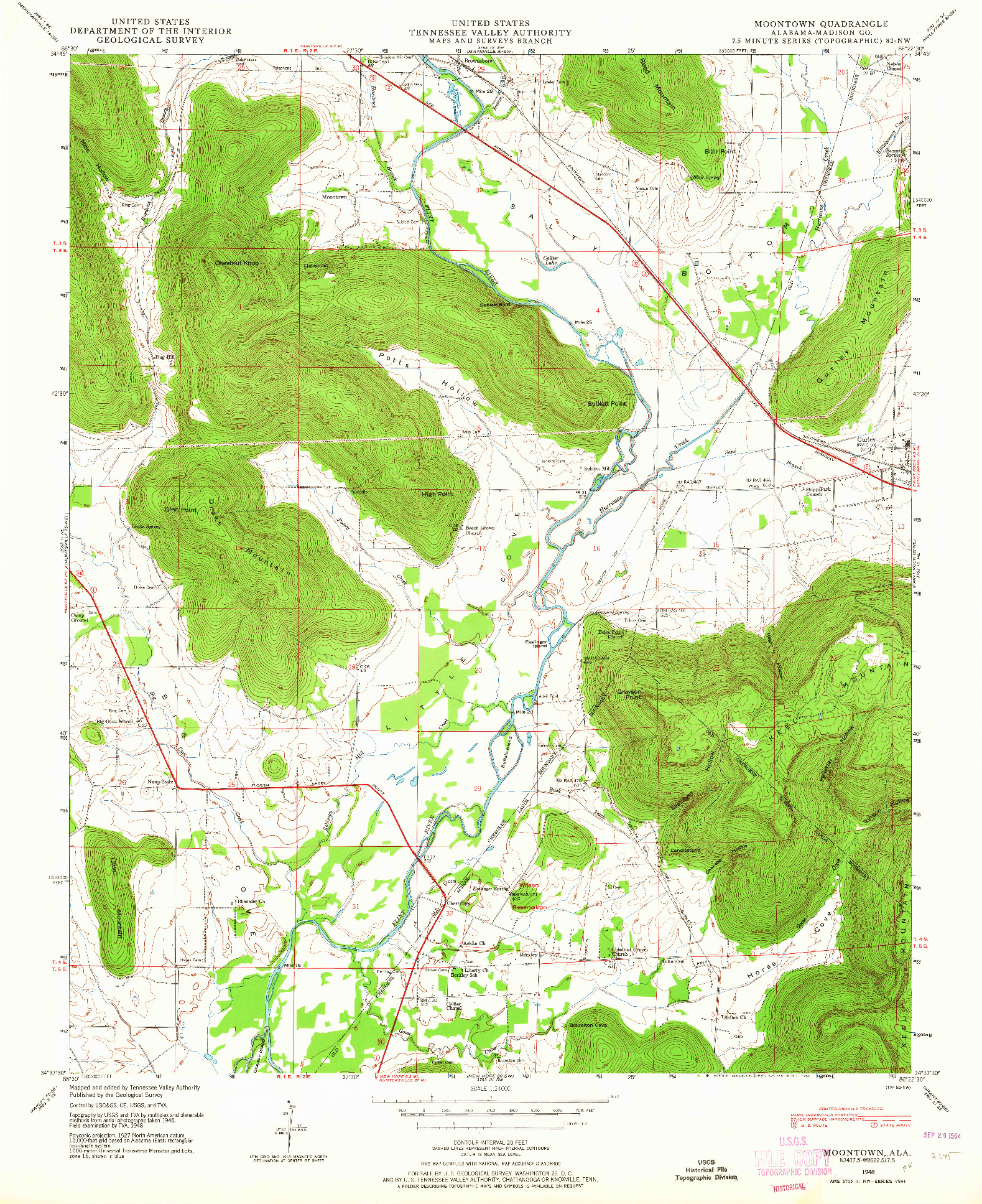 USGS 1:24000-SCALE QUADRANGLE FOR MOONTOWN, AL 1948