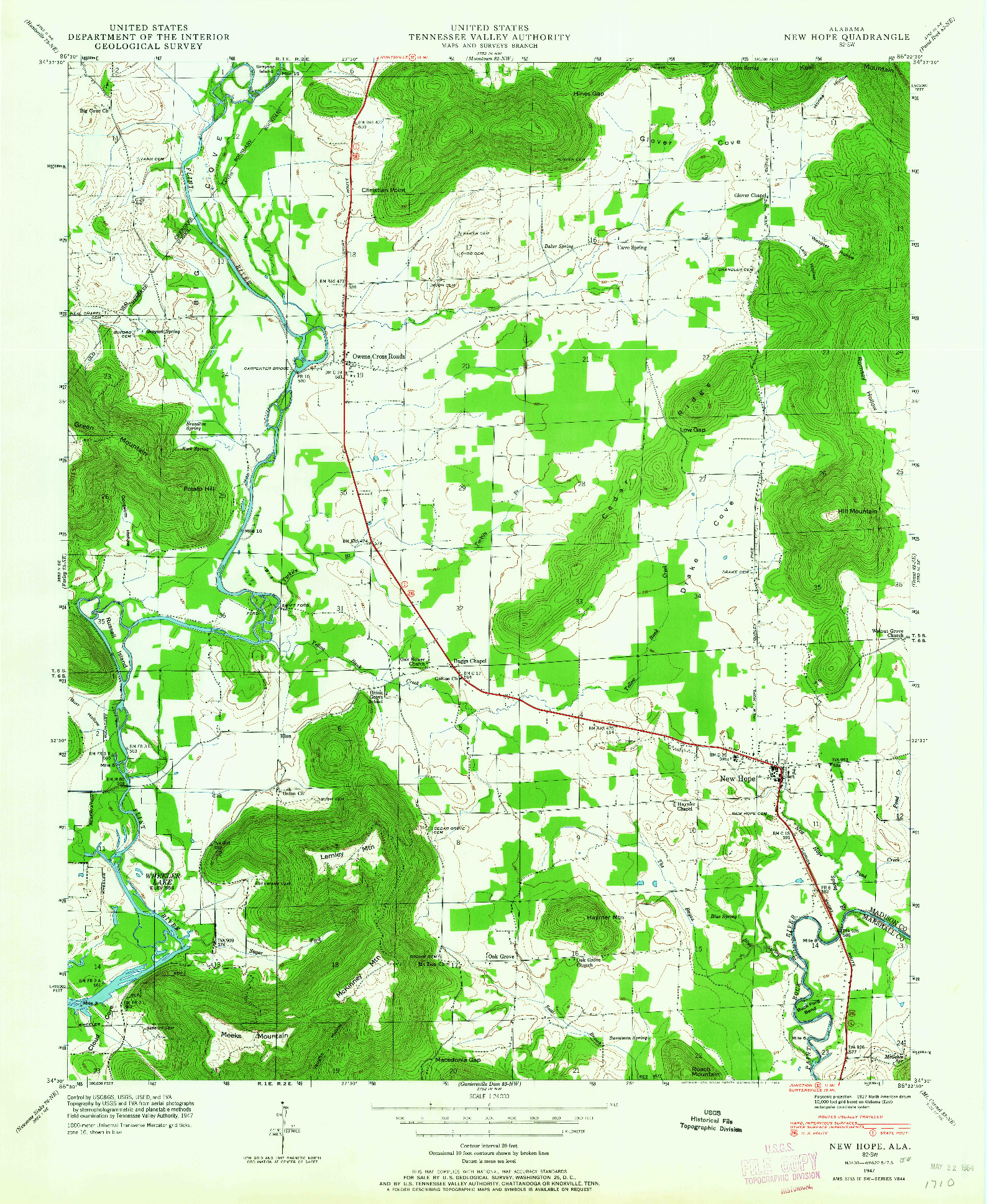 USGS 1:24000-SCALE QUADRANGLE FOR NEW HOPE, AL 1947