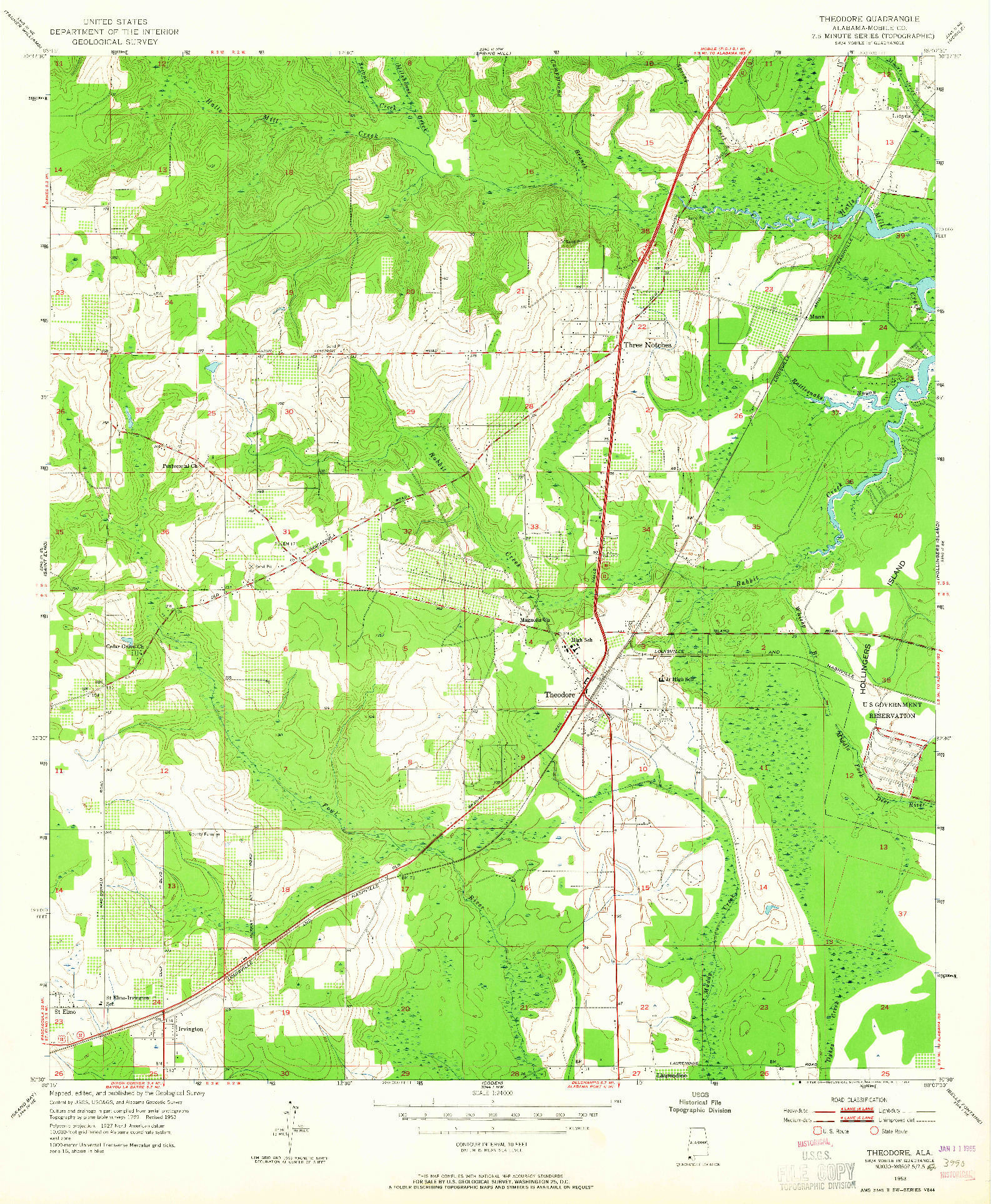 USGS 1:24000-SCALE QUADRANGLE FOR THEODORE, AL 1953