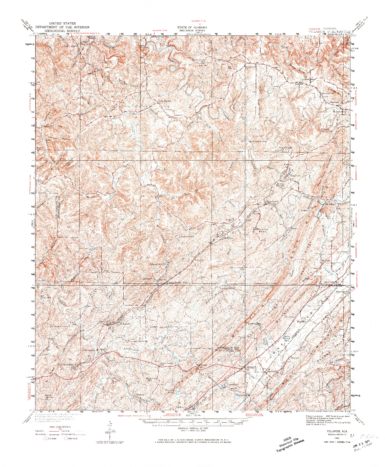 USGS 1:62500-SCALE QUADRANGLE FOR YOLANDE, AL 1932