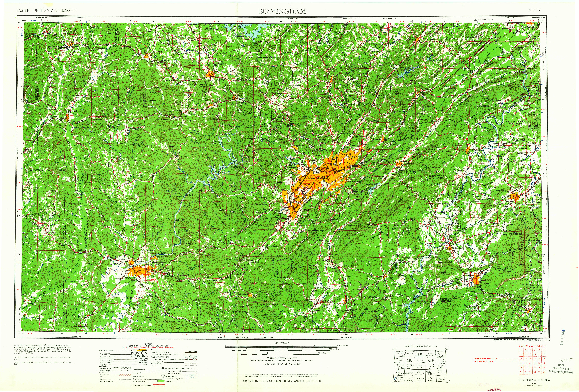 USGS 1:250000-SCALE QUADRANGLE FOR BIRMINGHAM, AL 1953