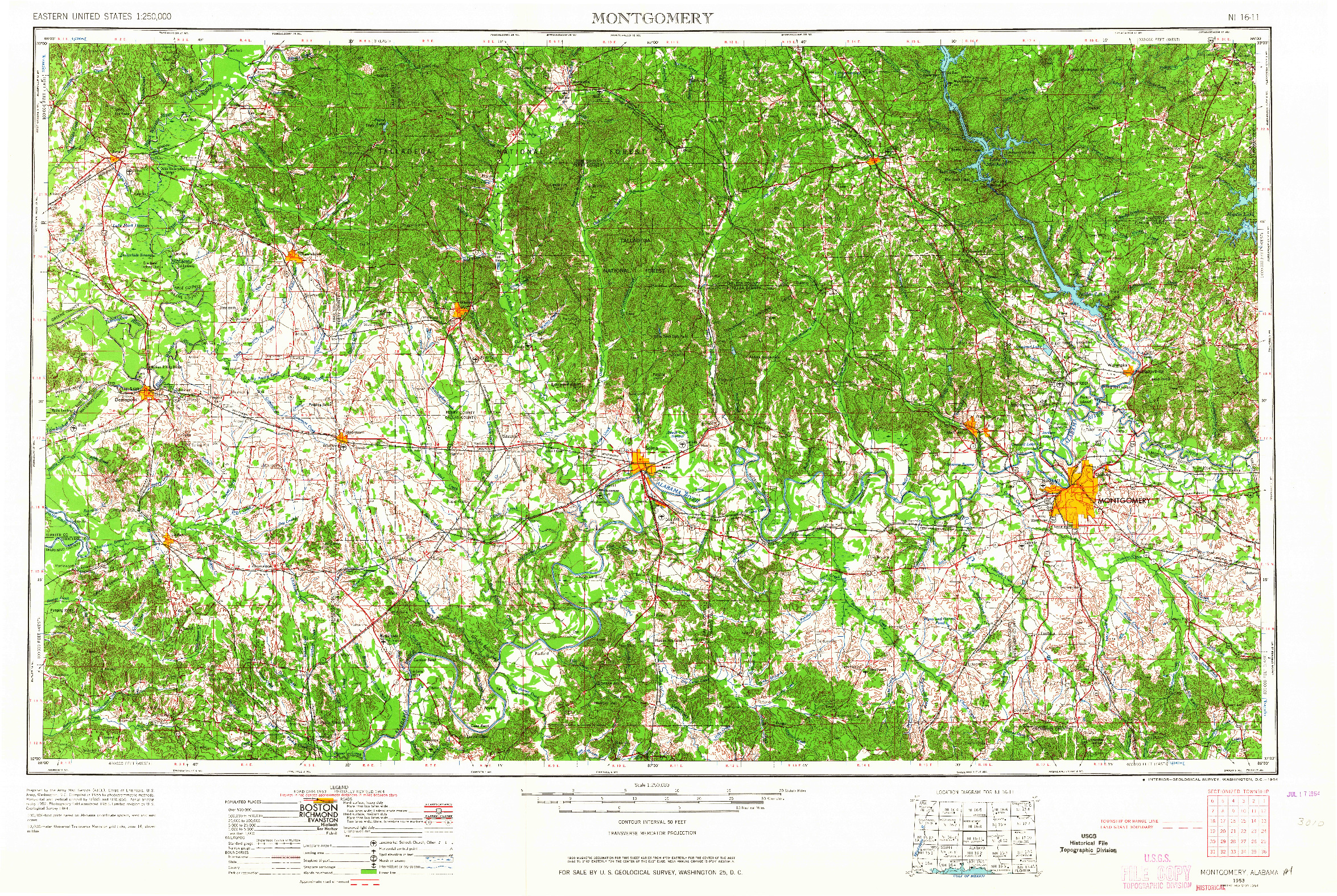 USGS 1:250000-SCALE QUADRANGLE FOR MONTGOMERY, AL 1953