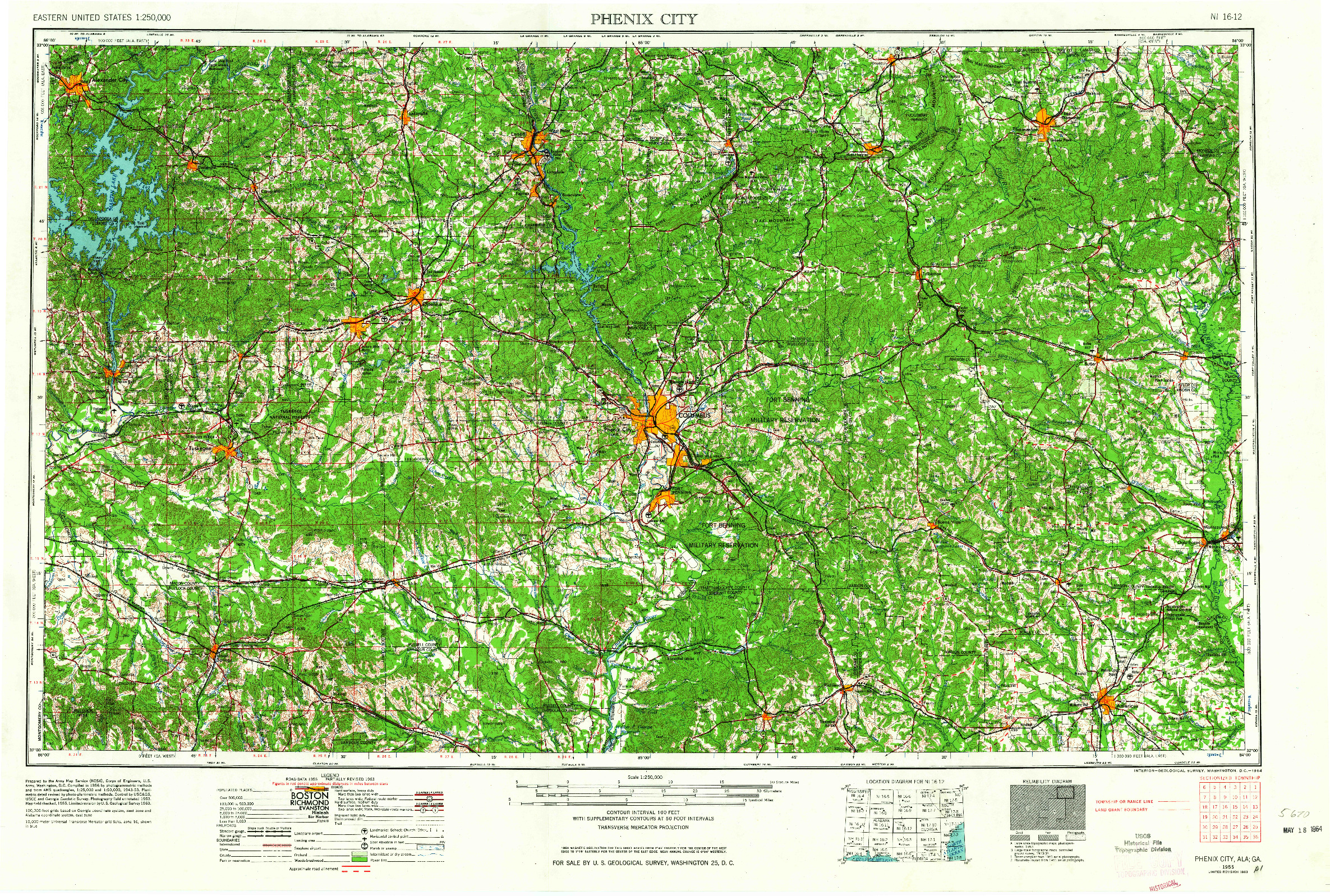 USGS 1:250000-SCALE QUADRANGLE FOR PHENIX CITY, AL 1955