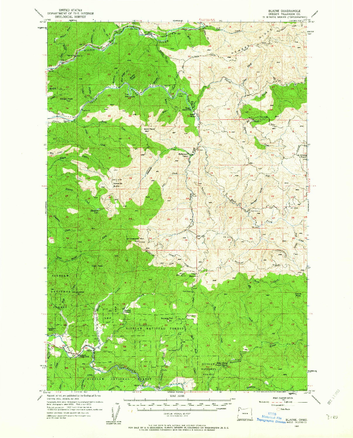USGS 1:62500-SCALE QUADRANGLE FOR BLAINE, OR 1955
