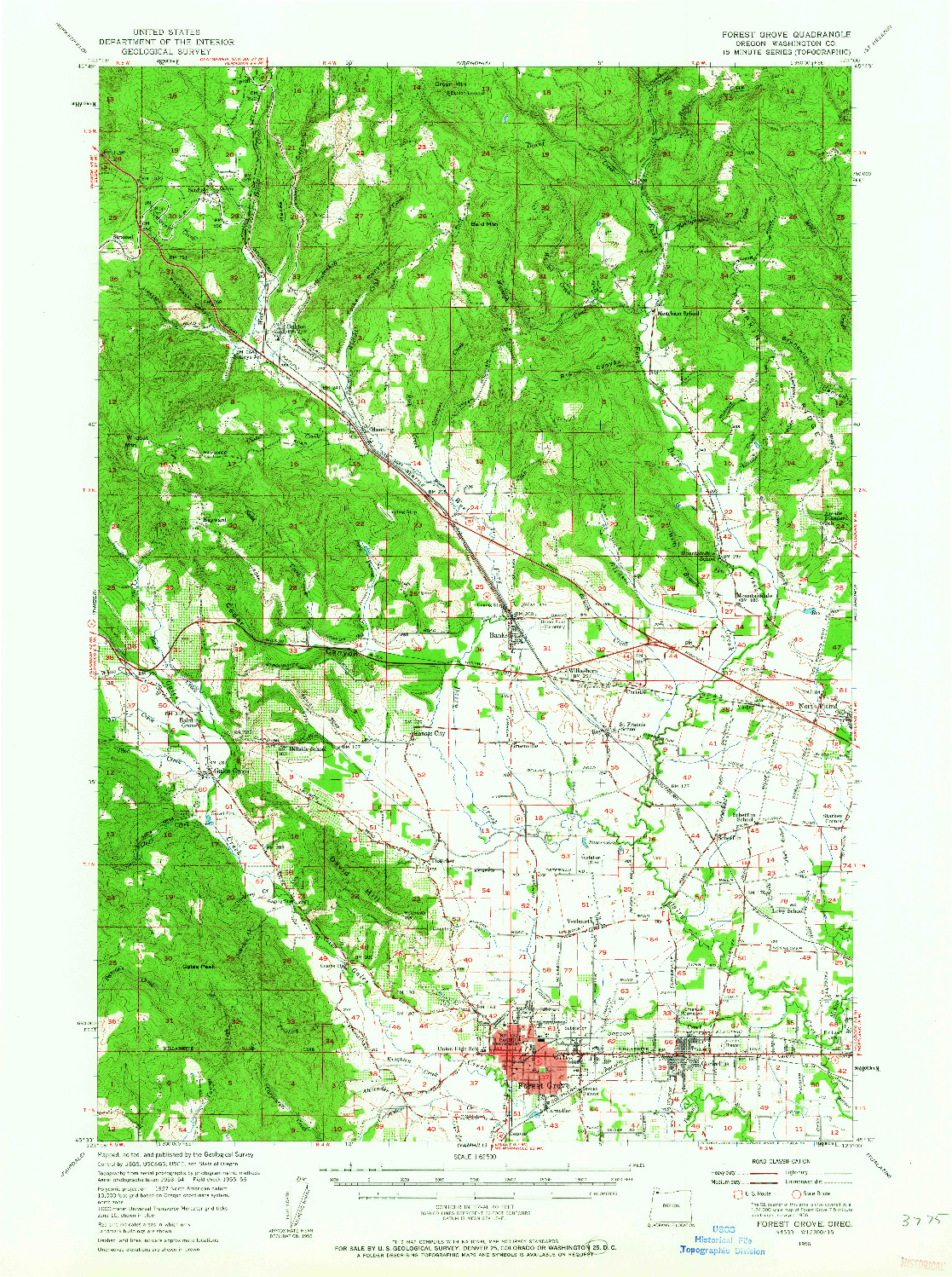 USGS 1:62500-SCALE QUADRANGLE FOR FOREST GROVE, OR 1956