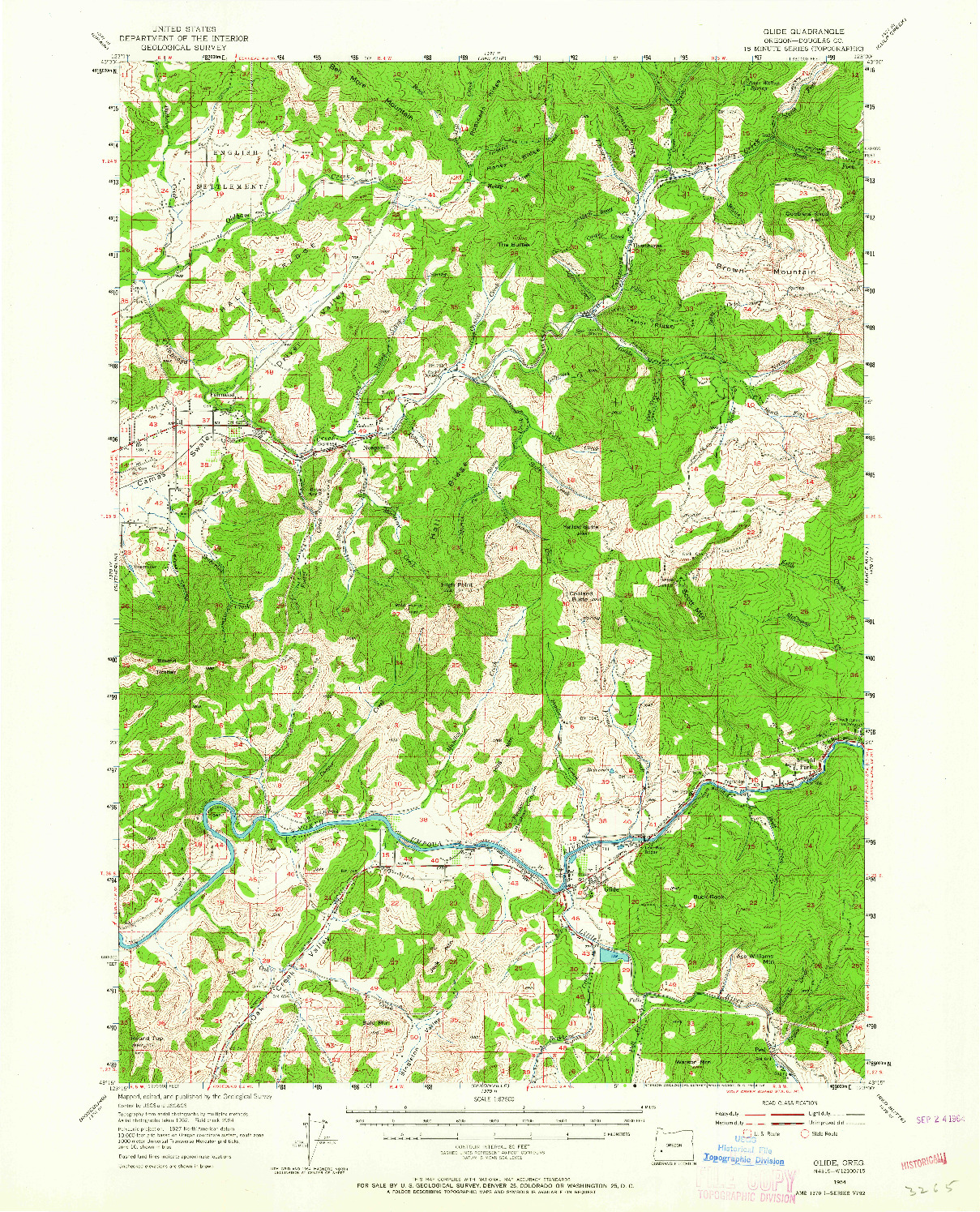 USGS 1:62500-SCALE QUADRANGLE FOR GLIDE, OR 1954