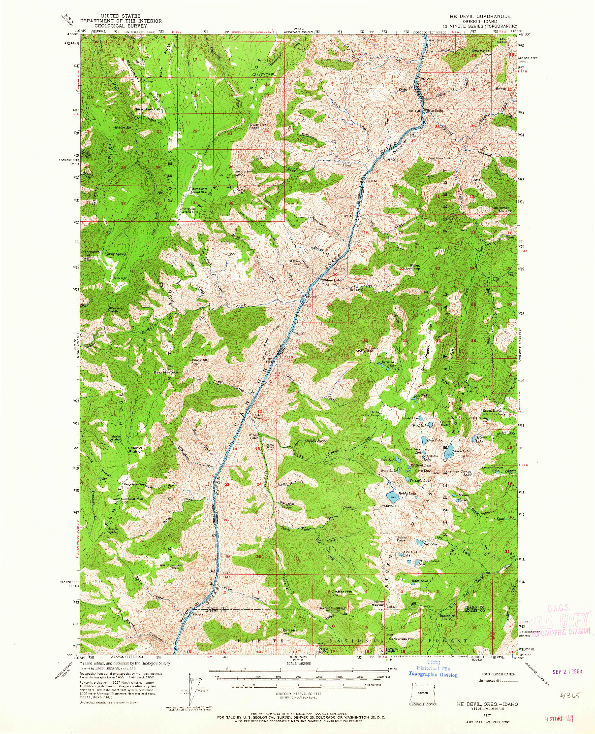 USGS 1:62500-SCALE QUADRANGLE FOR HE DEVIL, OR 1957